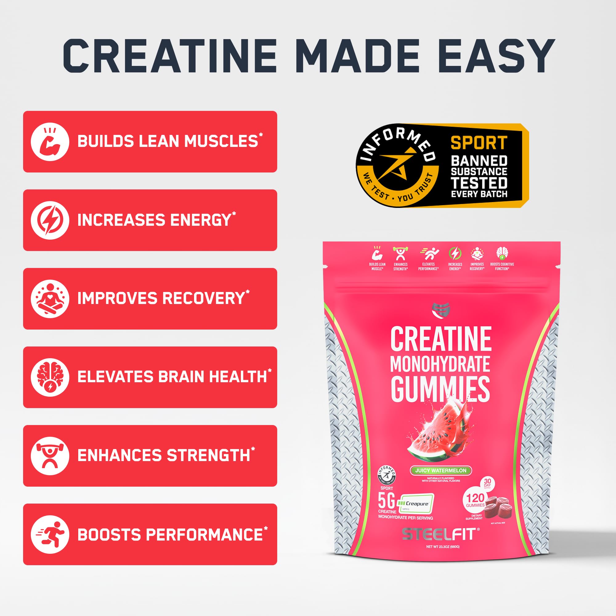 SteelFit Creatine Monohydrate Gummies juicy watermelon flavour