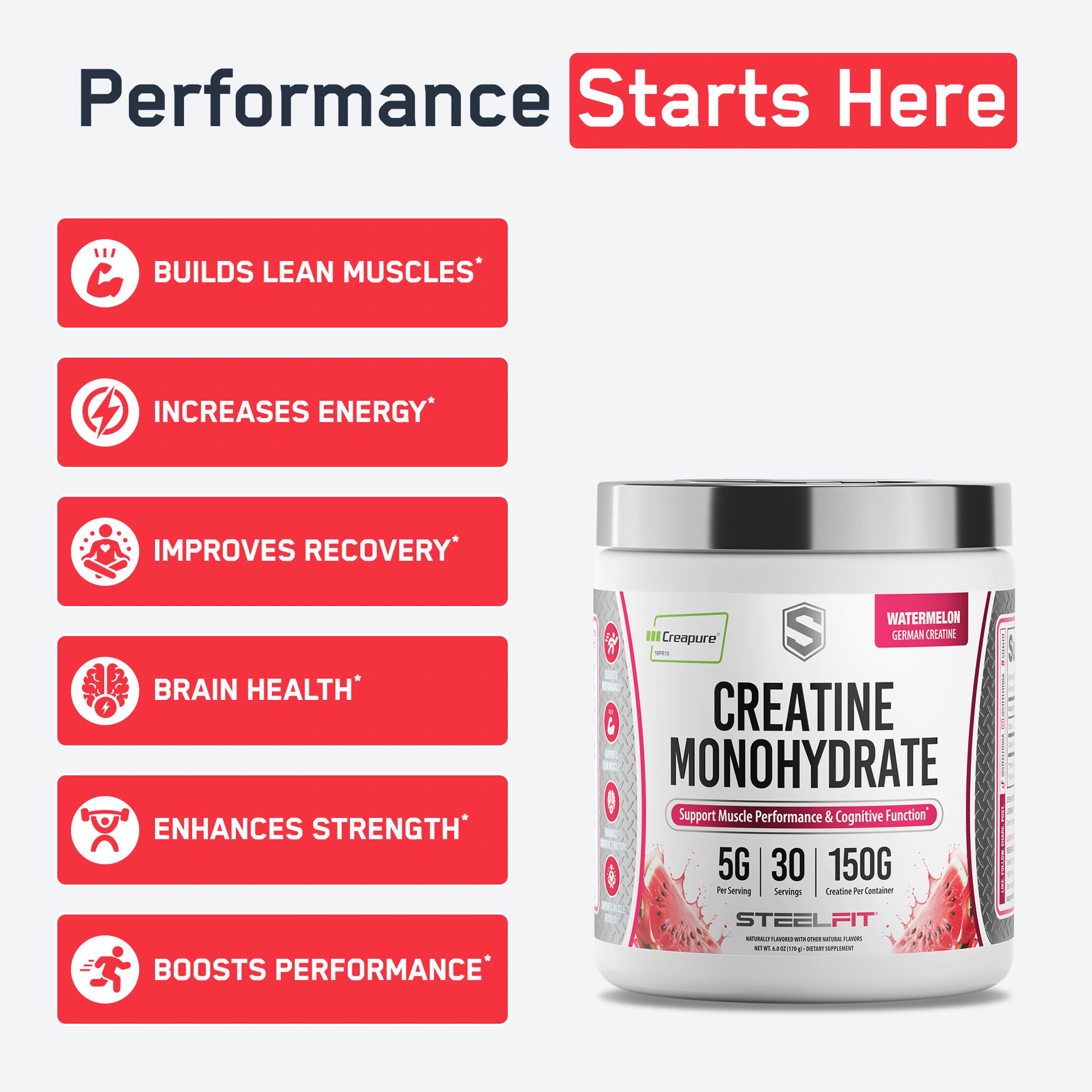 SteelFit Creatine Monohydrate Watermelon 170g back view