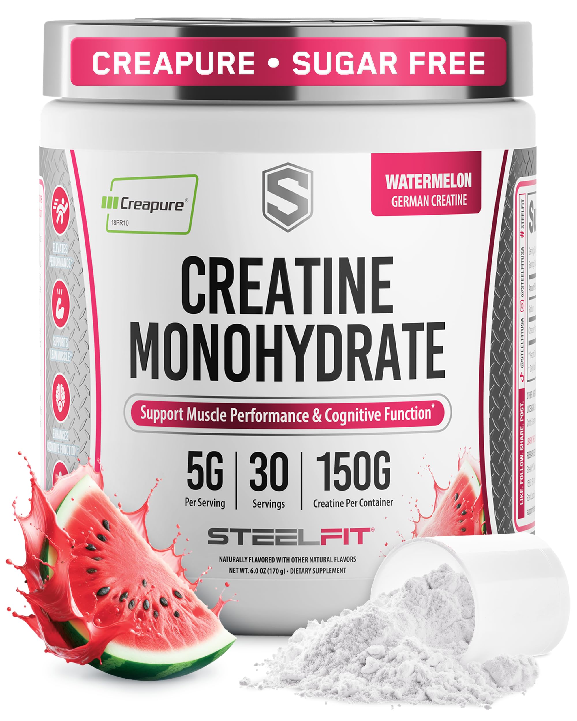 SteelFit Creatine Monohydrate Watermelon 170g front view