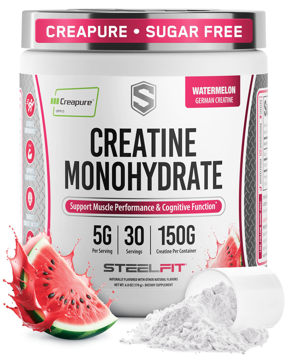 SteelFit Creatine Monohydrate Watermelon 170g front view