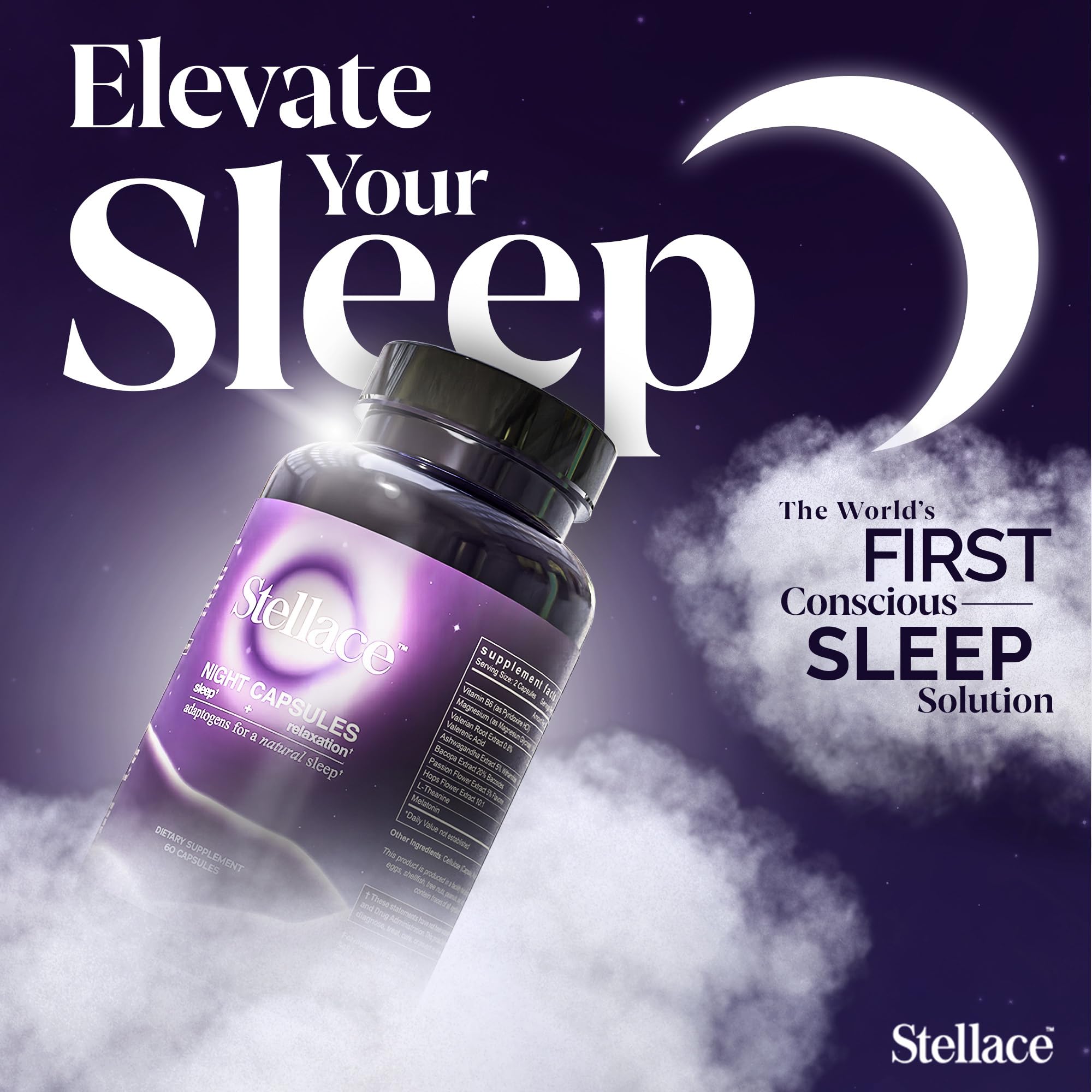 Stellace Night Capsules ingredients list on packaging