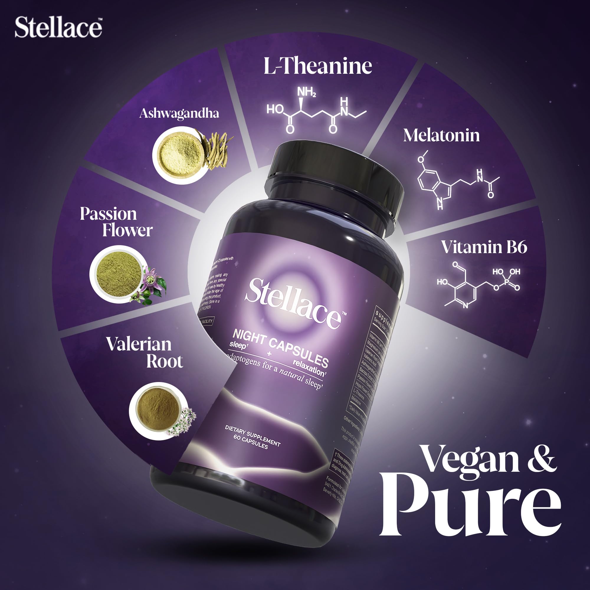 Stellace Night Capsules side view with dosage information