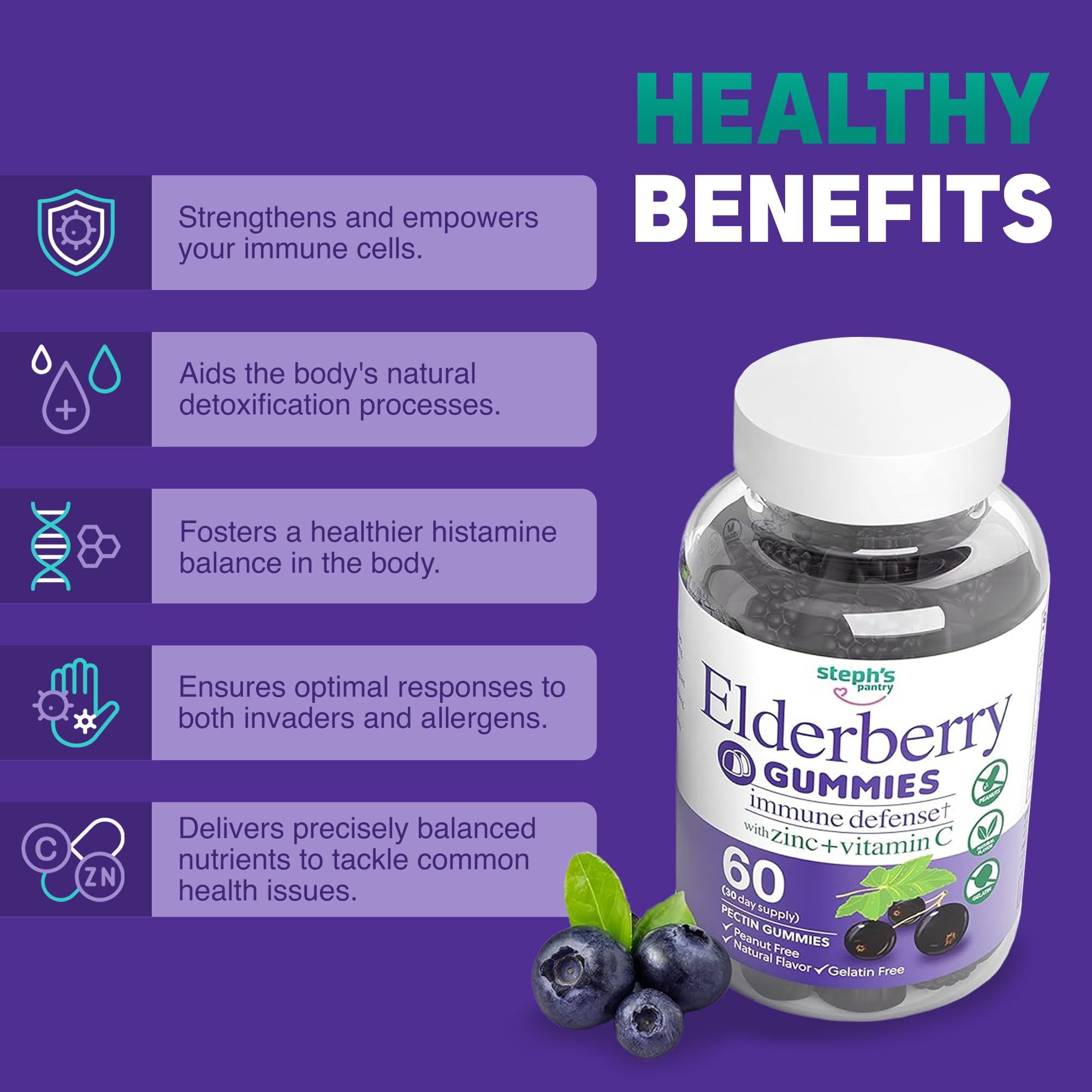 Steph's Pantry Elderberry Gummies with a measuring spoon for dosage