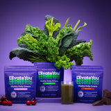 Steve Harvey's L'Evate You Vitality Daily Greens Chocolate in a glass of water