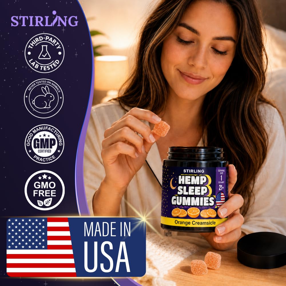 STIRLING Hemp Sleep Gummies side view of the bottle