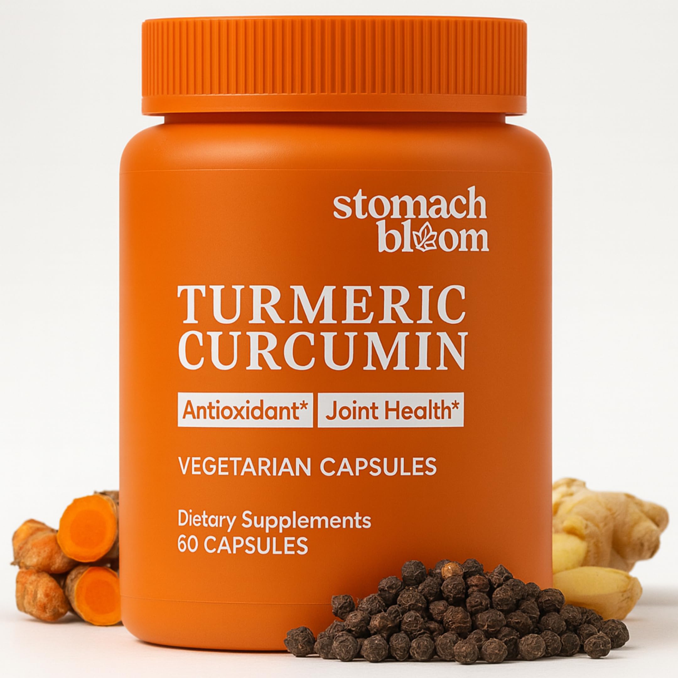 Stomach Bloom Turmeric Curcumin Capsules 60 Count front view