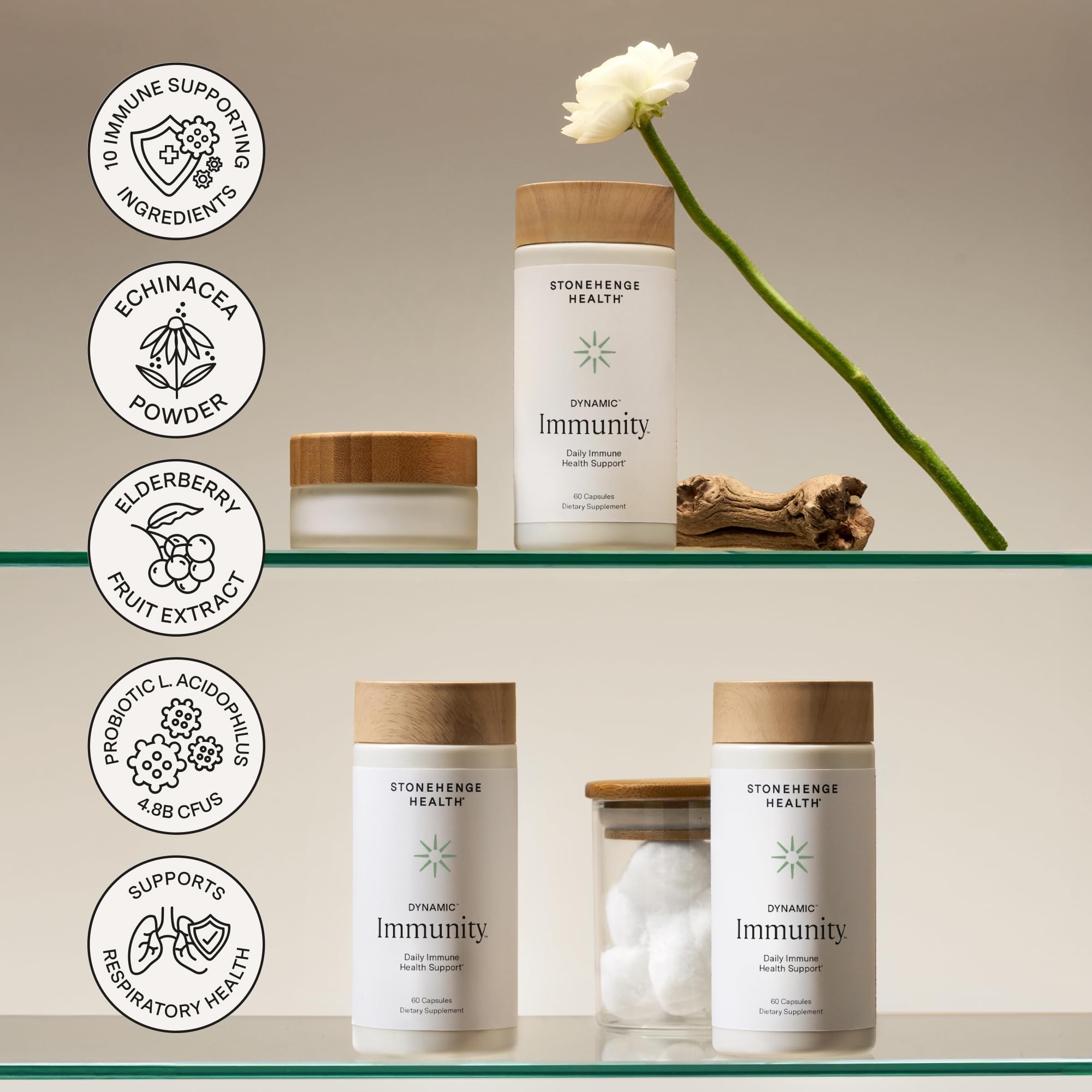 Stonehenge Health Elderberry daily wellness Support Supplement on a wooden table