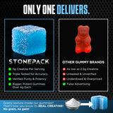 STONEPACK Creatine Gummies displayed with gym equipment