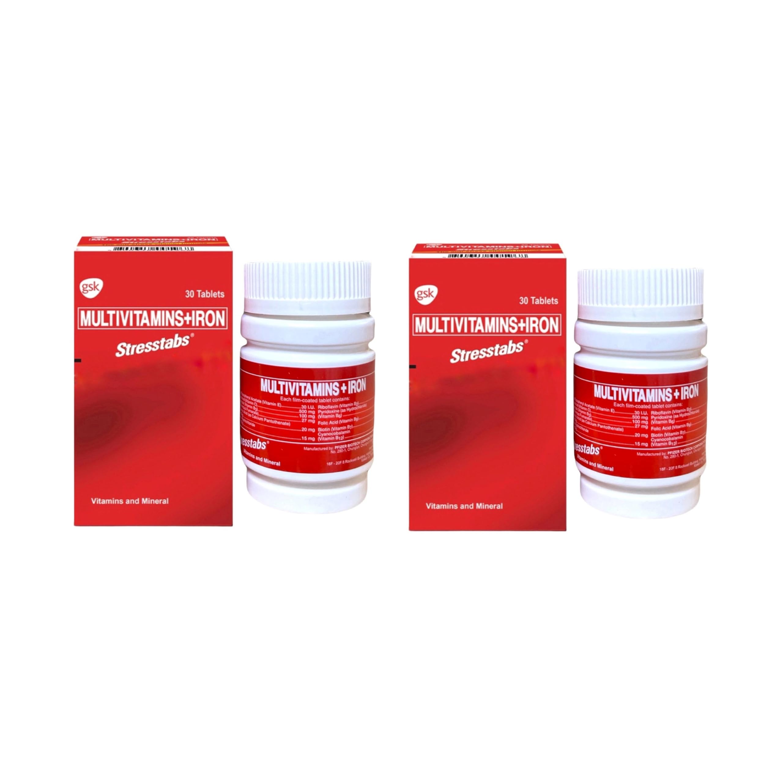 Stresstabs Multivitamins + Iron 30 tablets per bottle front view