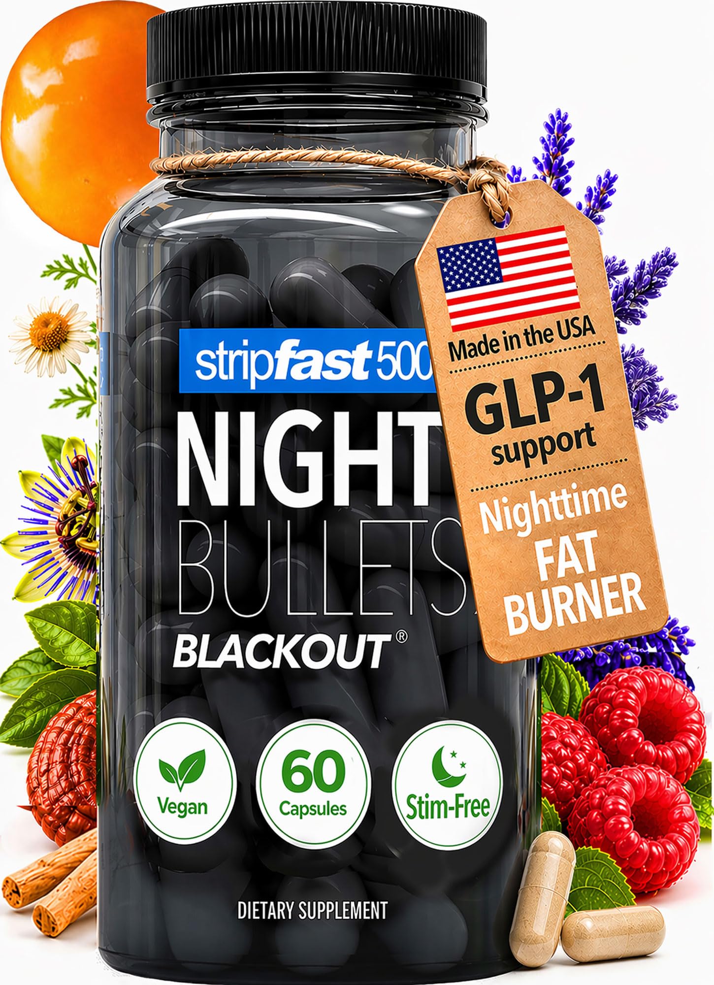 stripfast5000 Night Bullets 120 Vegan Capsules front view