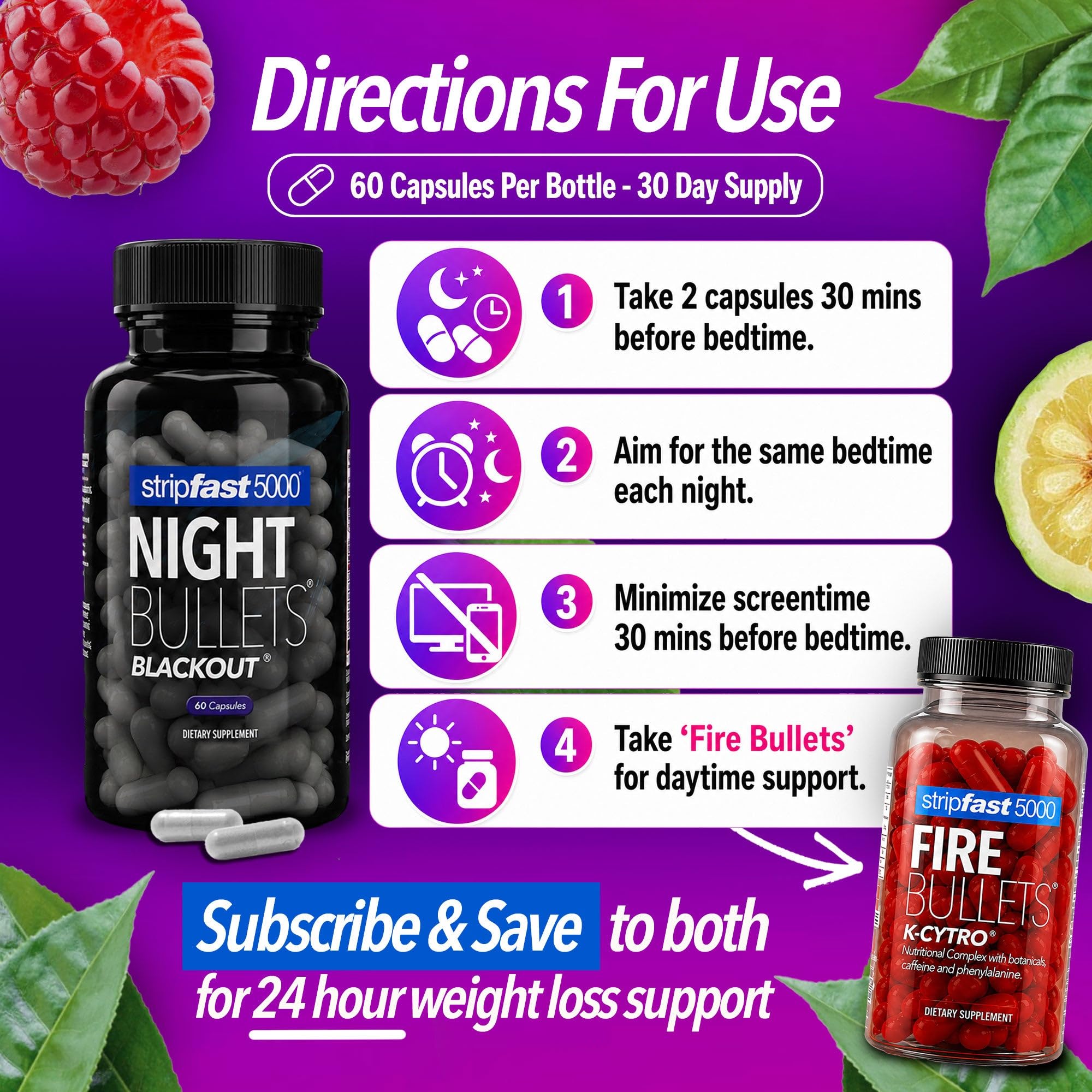 stripfast5000 Night Bullets showing nutritional information