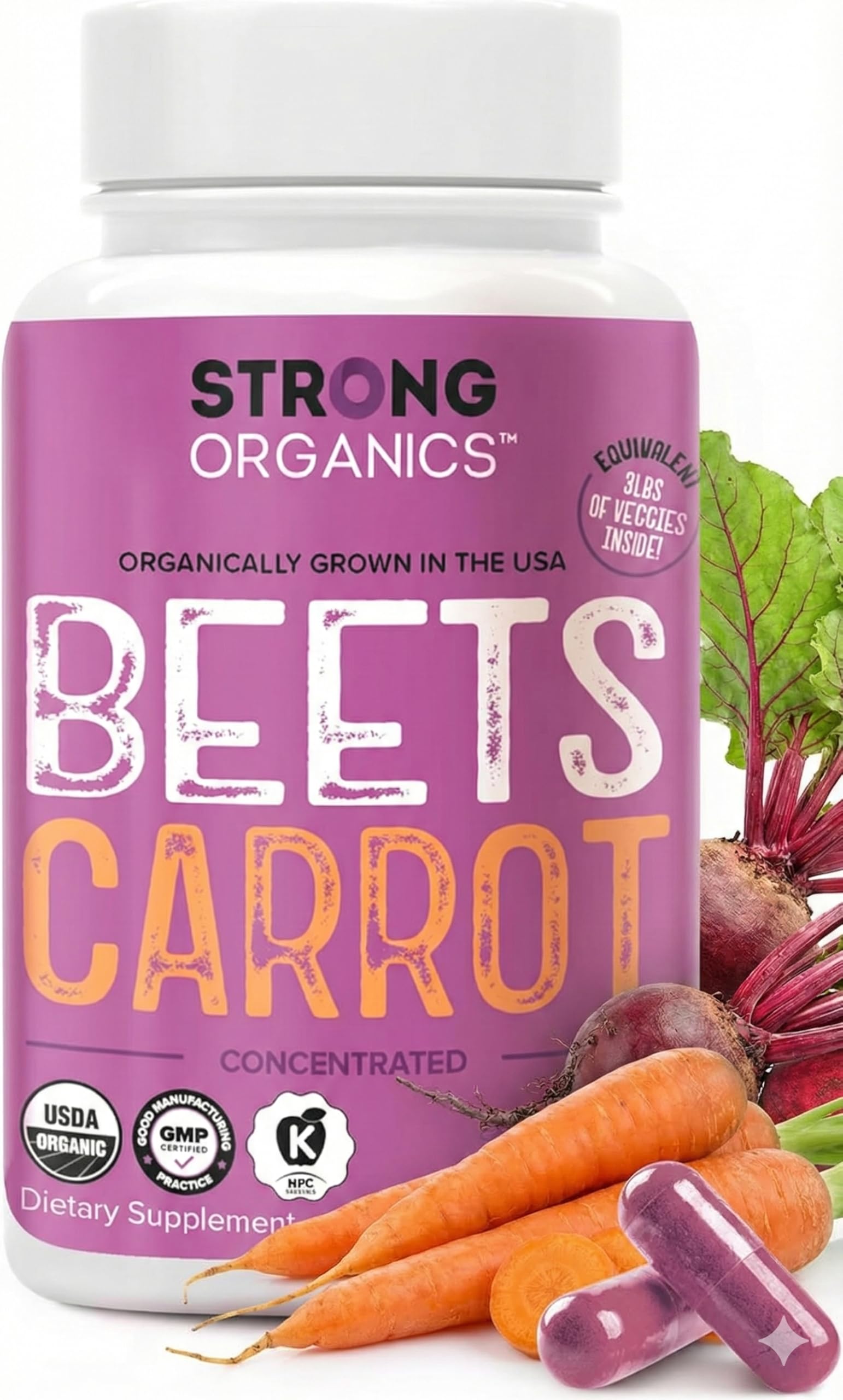 Strong Organics Beet & Carrot Juice Powder Capsules front view