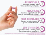 Strong Organics Beet & Carrot Juice Powder Capsules on a wooden table