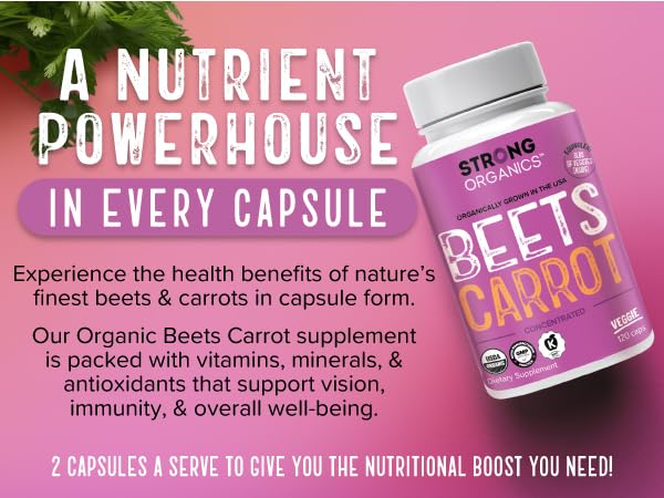 Strong Organics Beet & Carrot Juice Powder Capsules side view