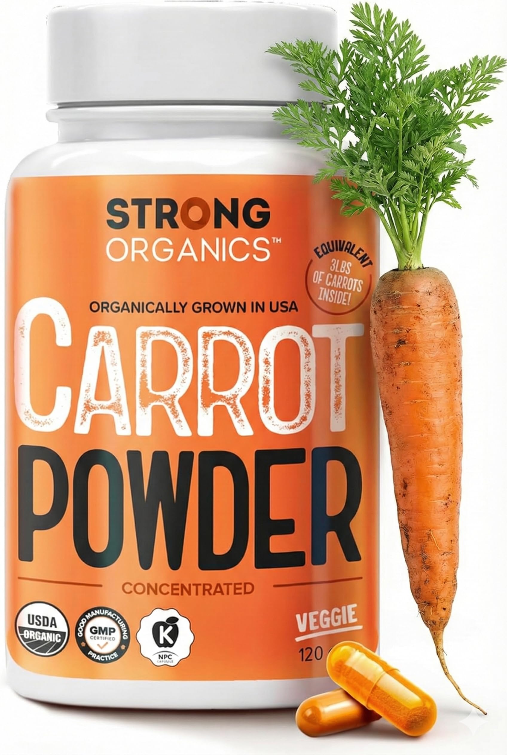 Strong Organics Carrot Juice Powder Capsules front view