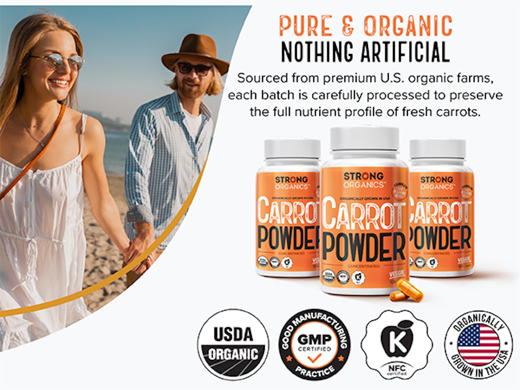 Strong Organics Carrot Juice Powder Capsules showing capsule size