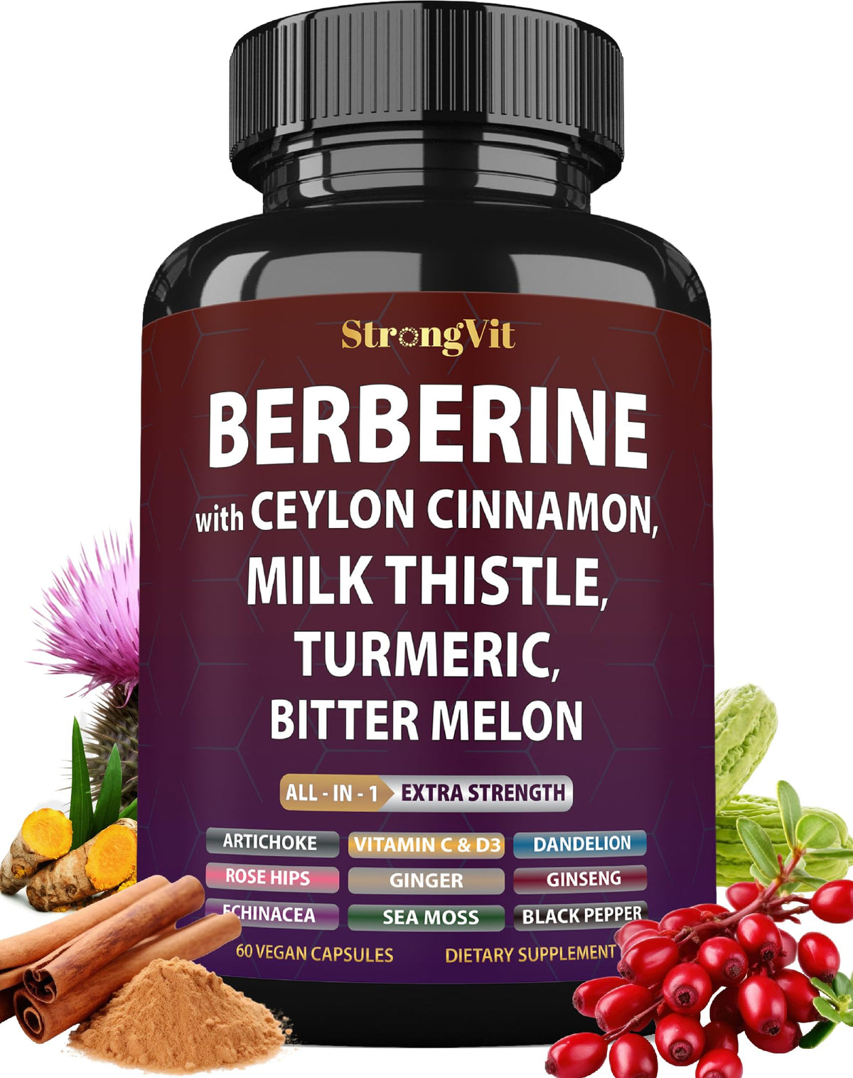 StrongVit Berberine HCL Complex Fusion supplement bottle front view