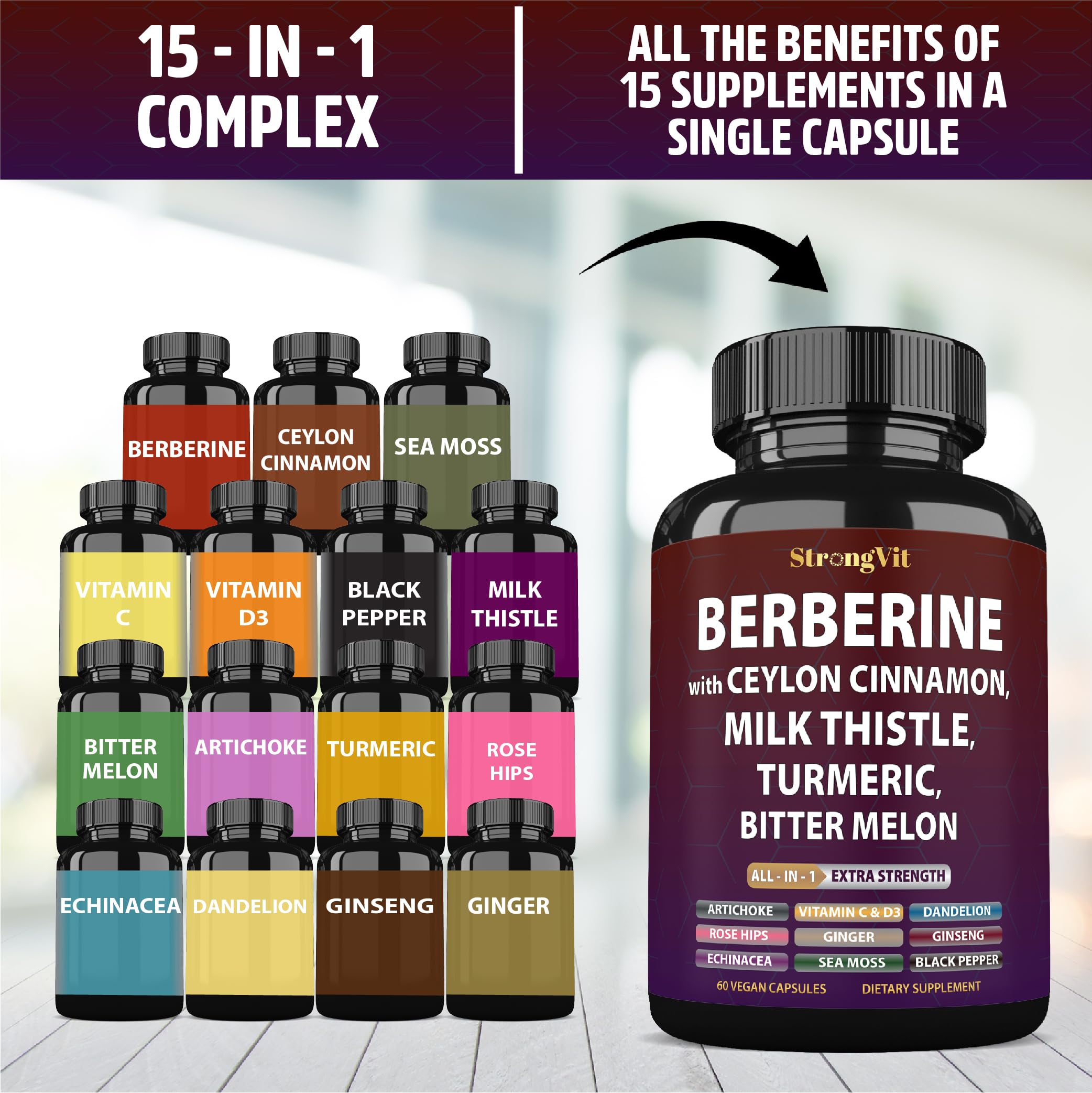StrongVit Berberine HCL Complex Fusion supplement bottle side view