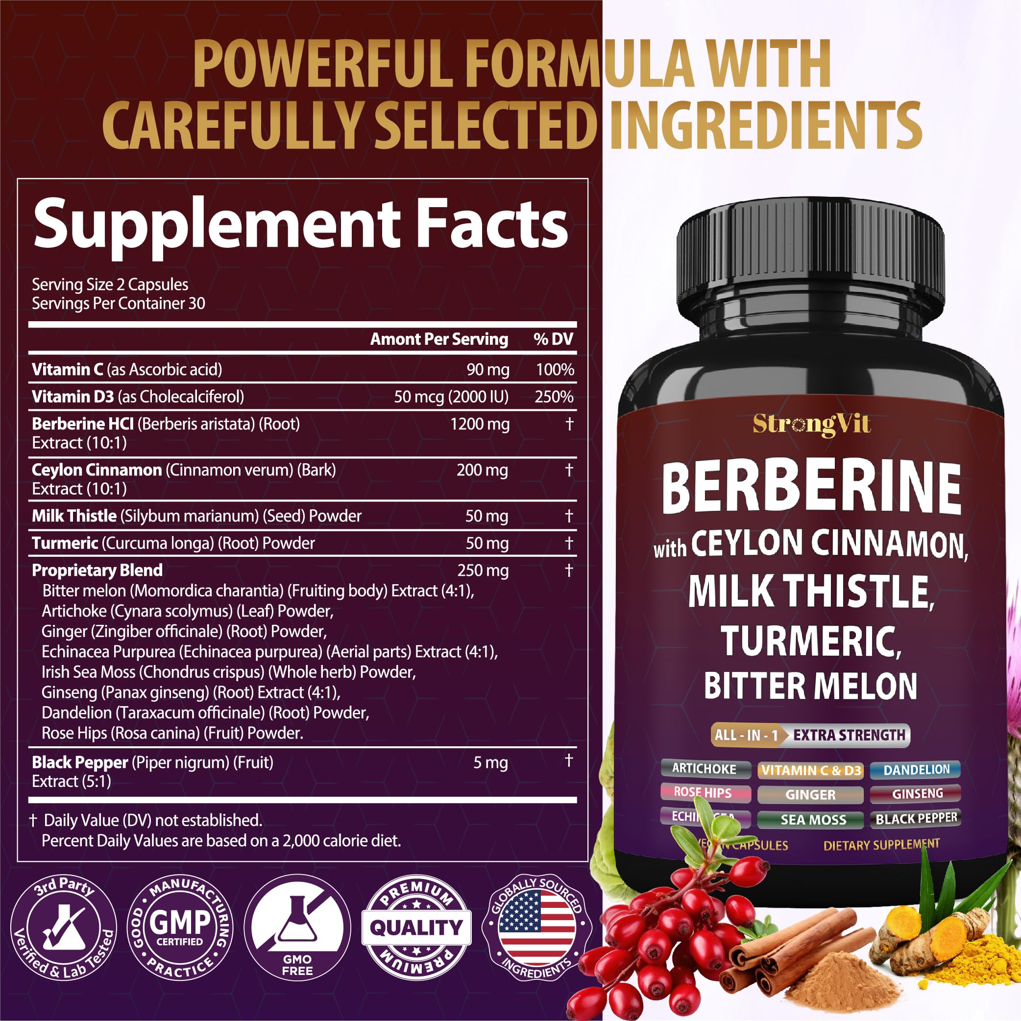 StrongVit Berberine HCL Complex Fusion supplement capsules
