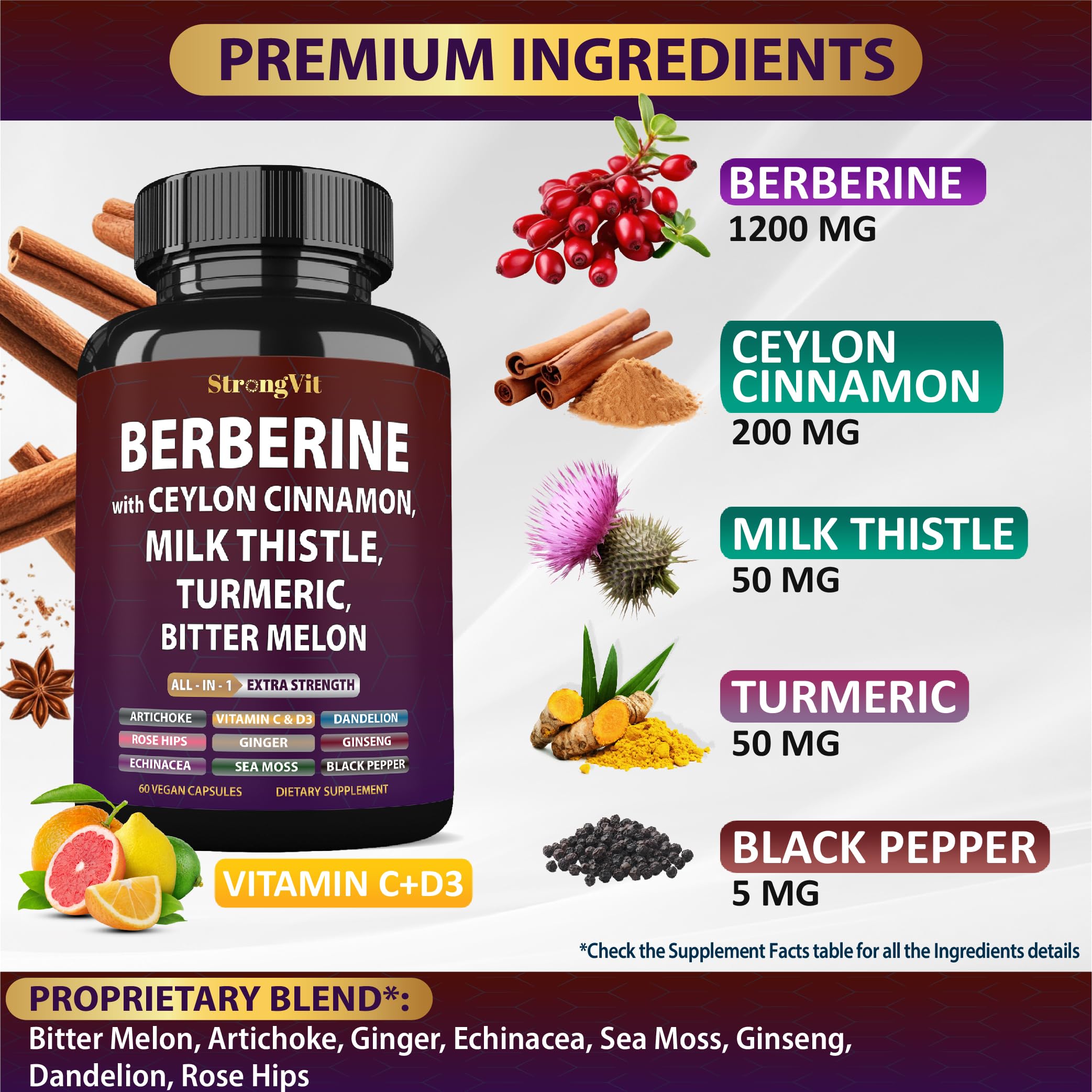StrongVit Berberine HCL Complex Fusion supplement ingredients list