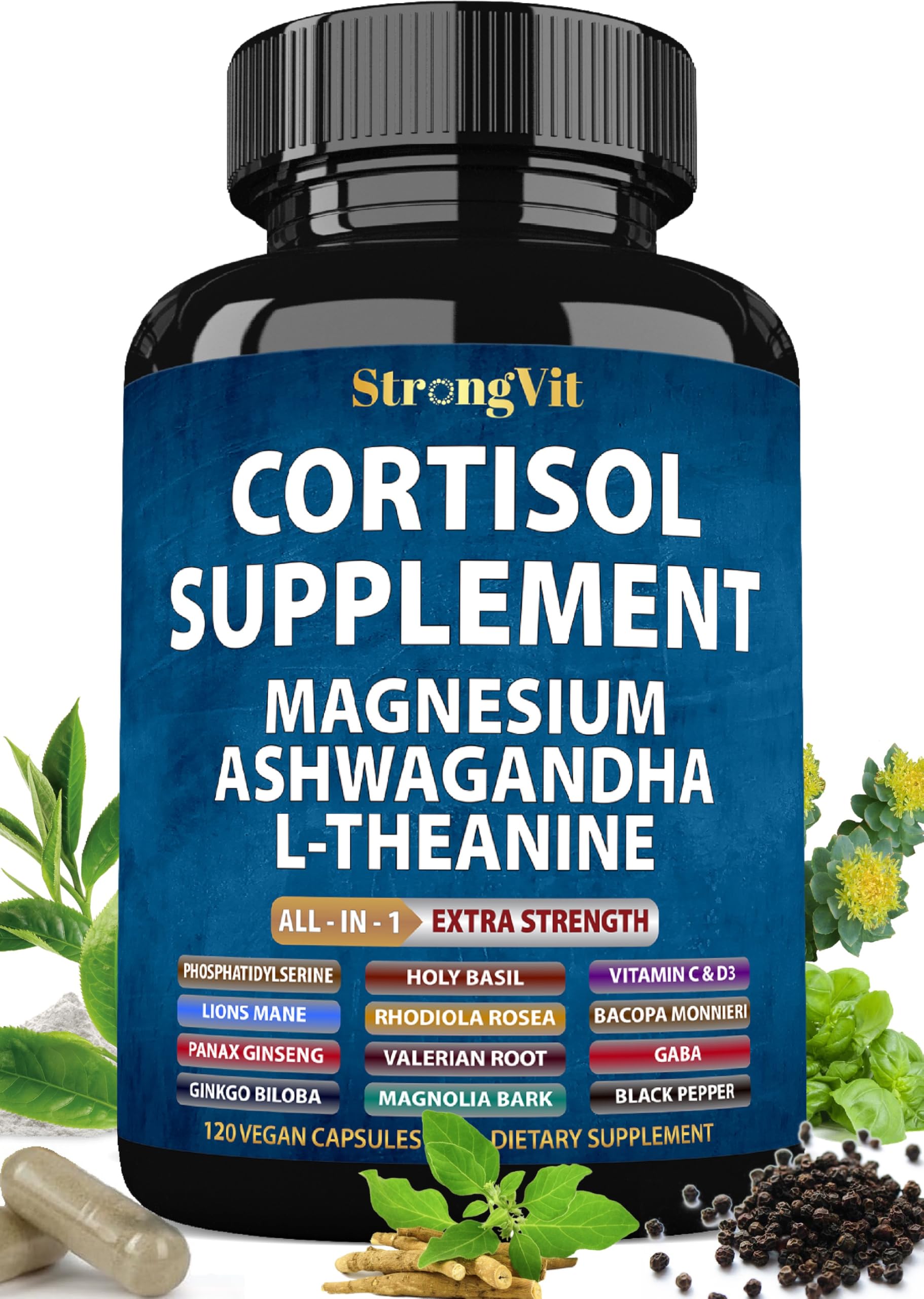 StrongVit Cortisol Supplements 120 Capsules front view