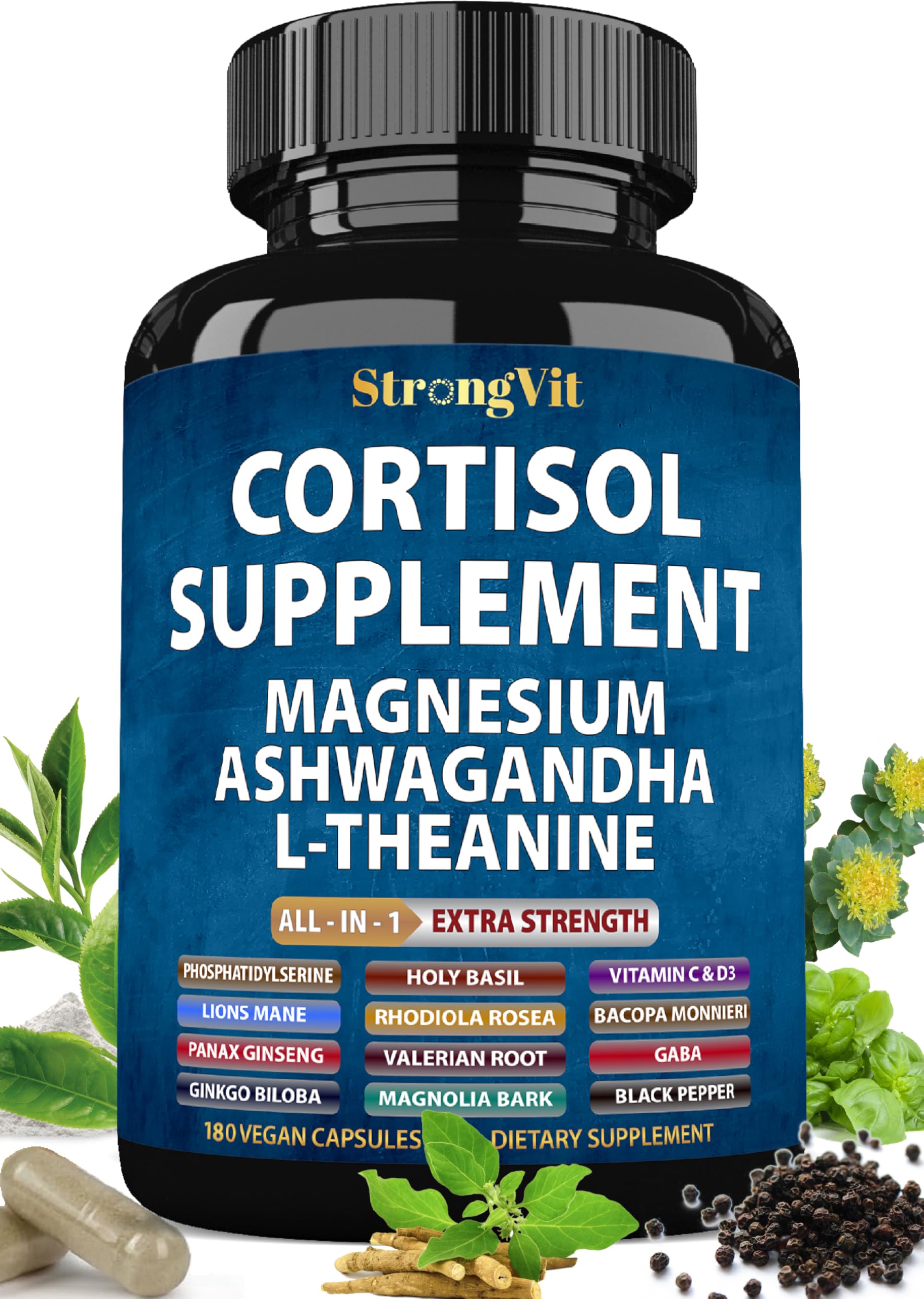 StrongVit Cortisol Supplements 180 capsules front view