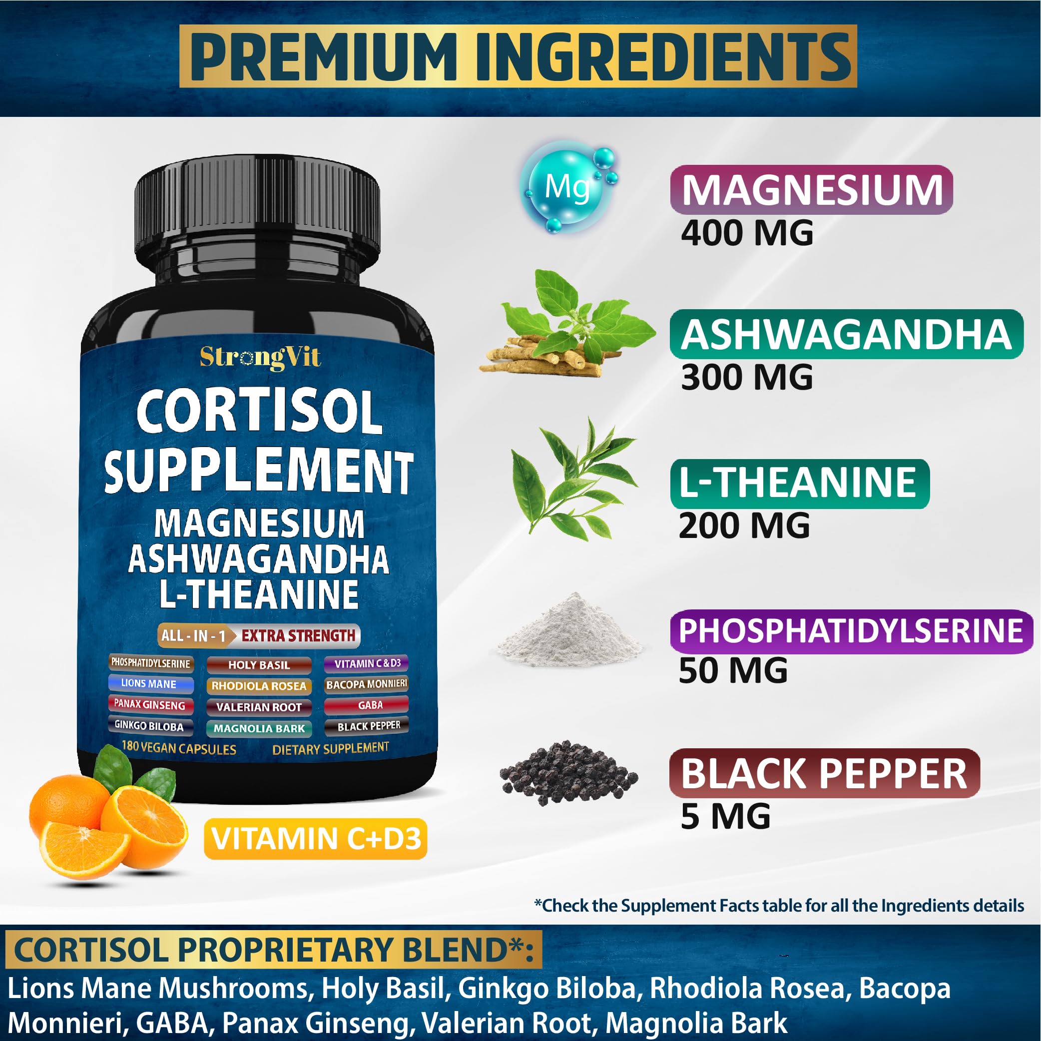 StrongVit Cortisol Supplements bottle side view