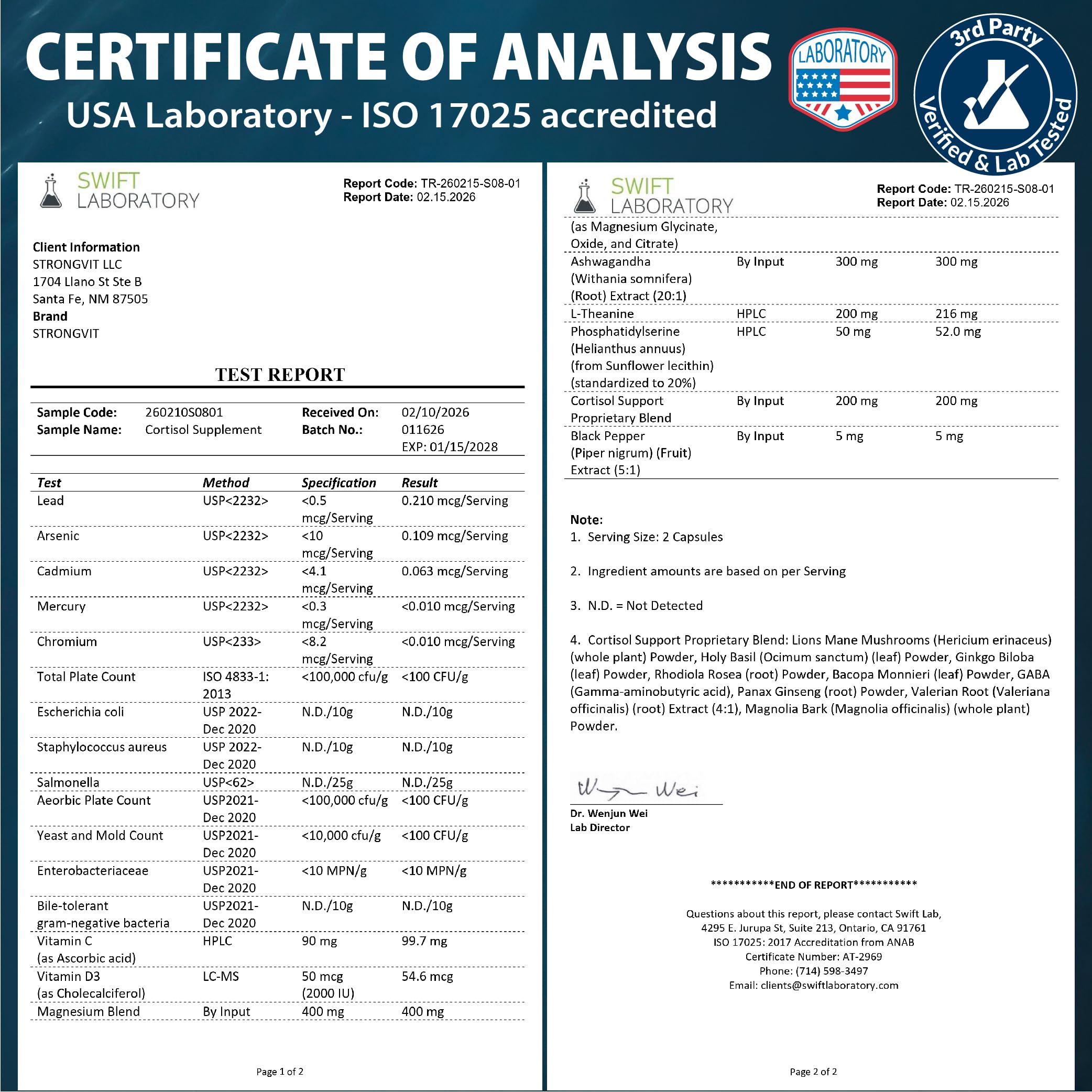 StrongVit Cortisol Supplements packaging details