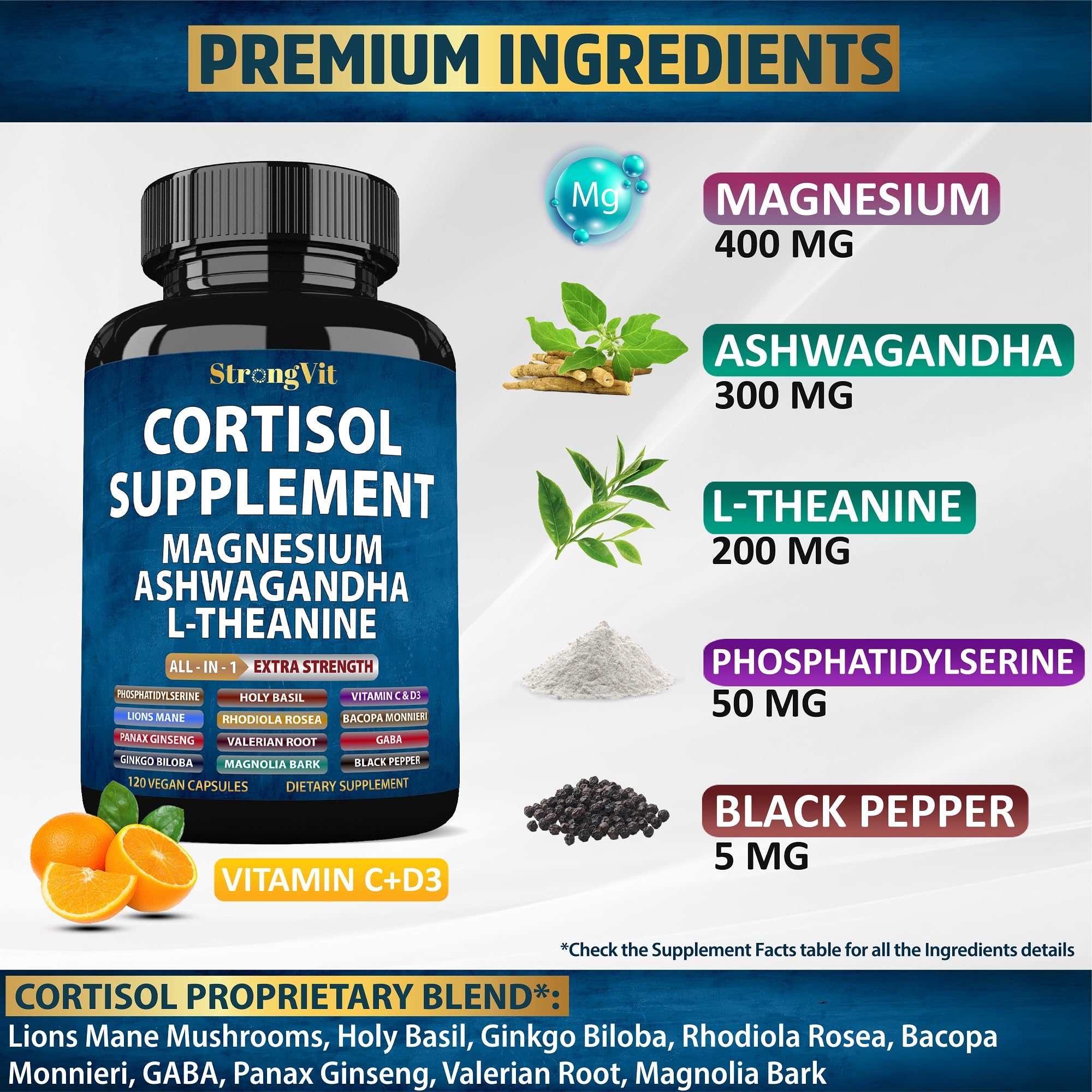 StrongVit Cortisol Supplements side view with label