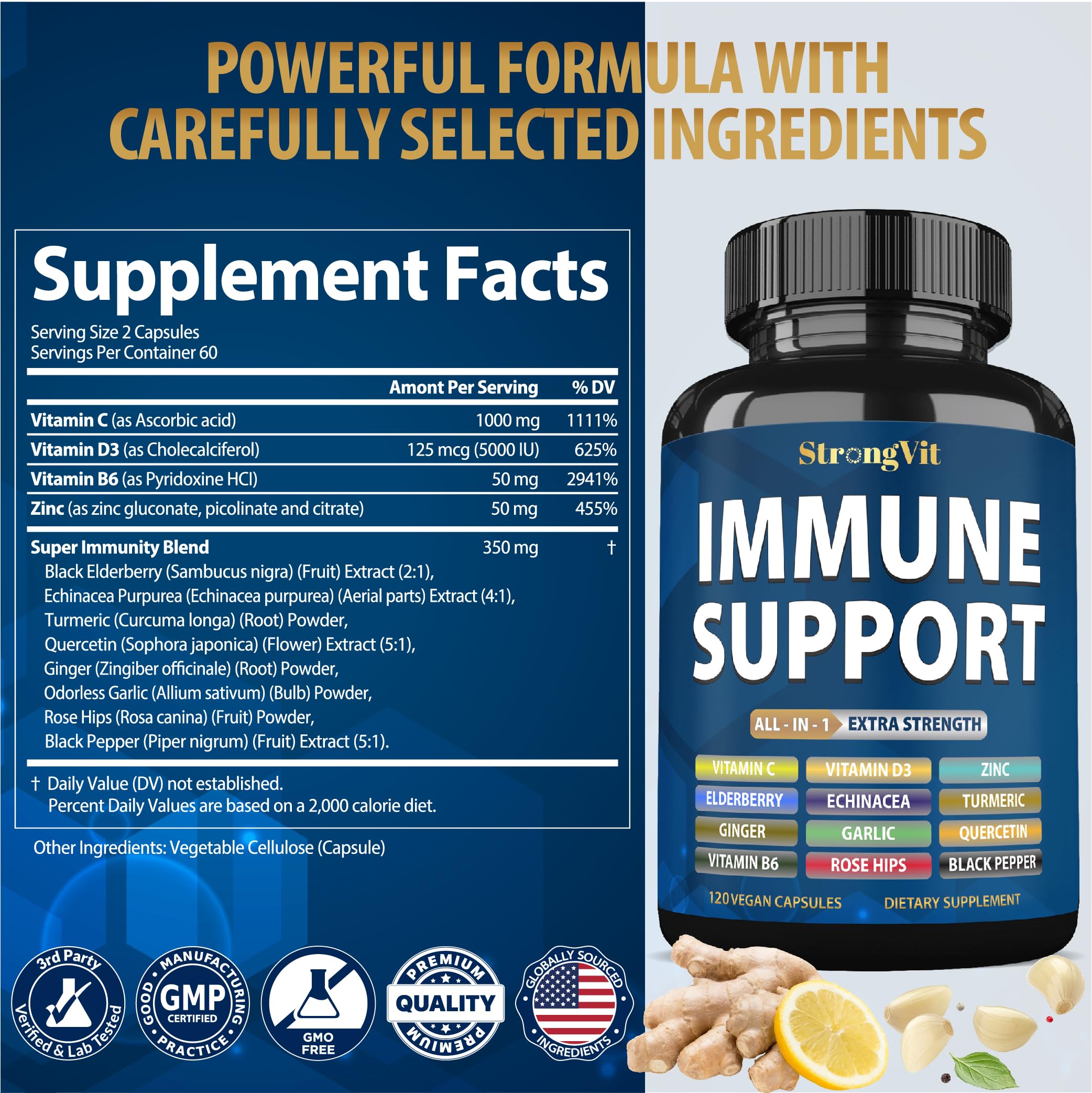StrongVit daily wellness Support Complex 12-in-1 Supplement bottle back view