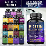 StrongVit Extra Strength Biotin Supplement displayed with a glass of water