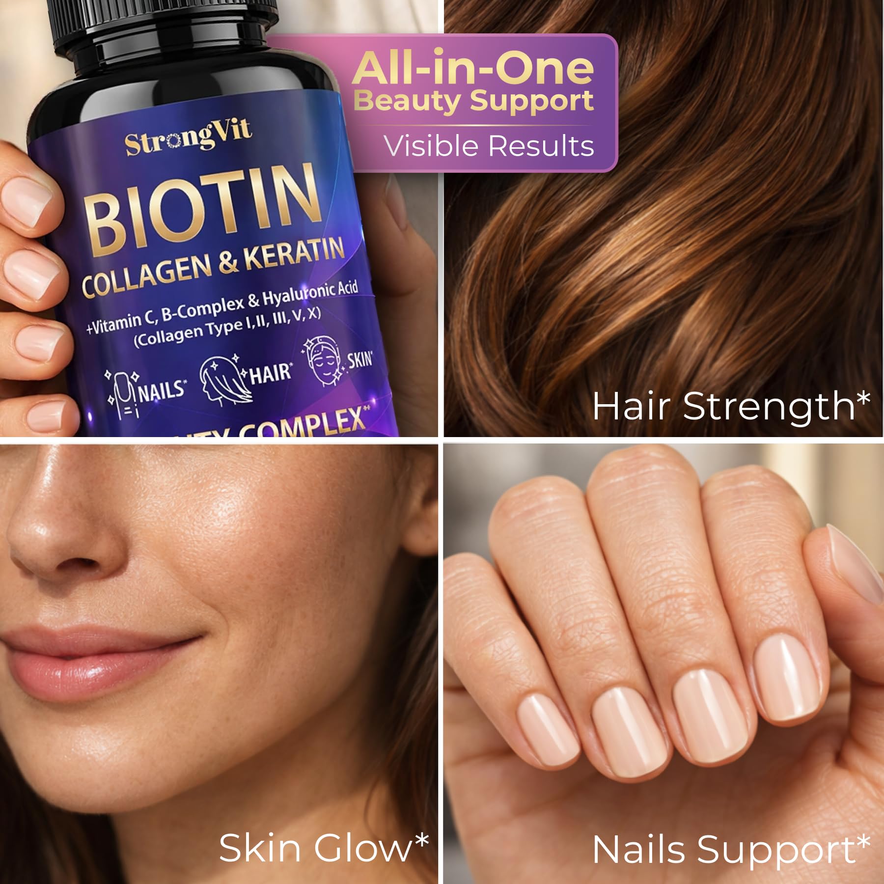 StrongVit Extra Strength Biotin Supplement with a measuring spoon for dosage