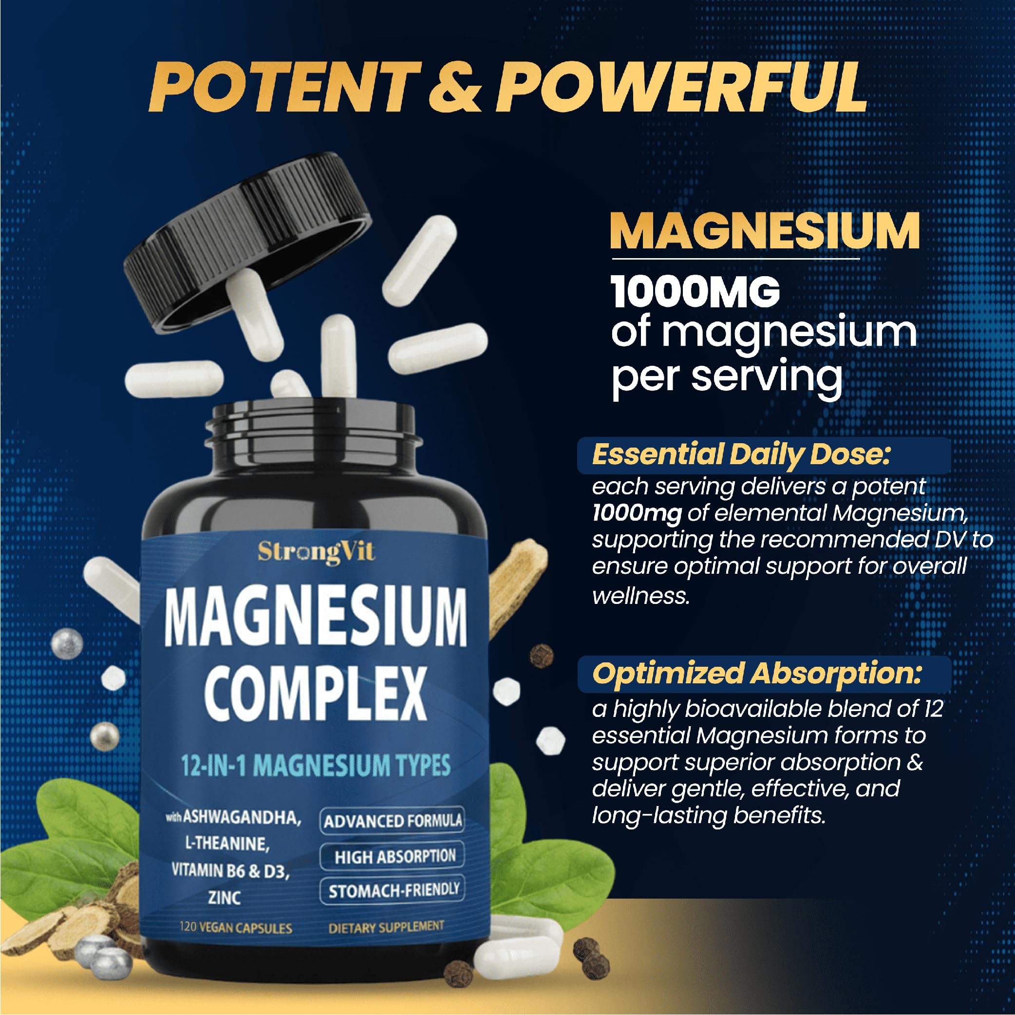 StrongVit Magnesium Supplement 1000mg with a measuring spoon