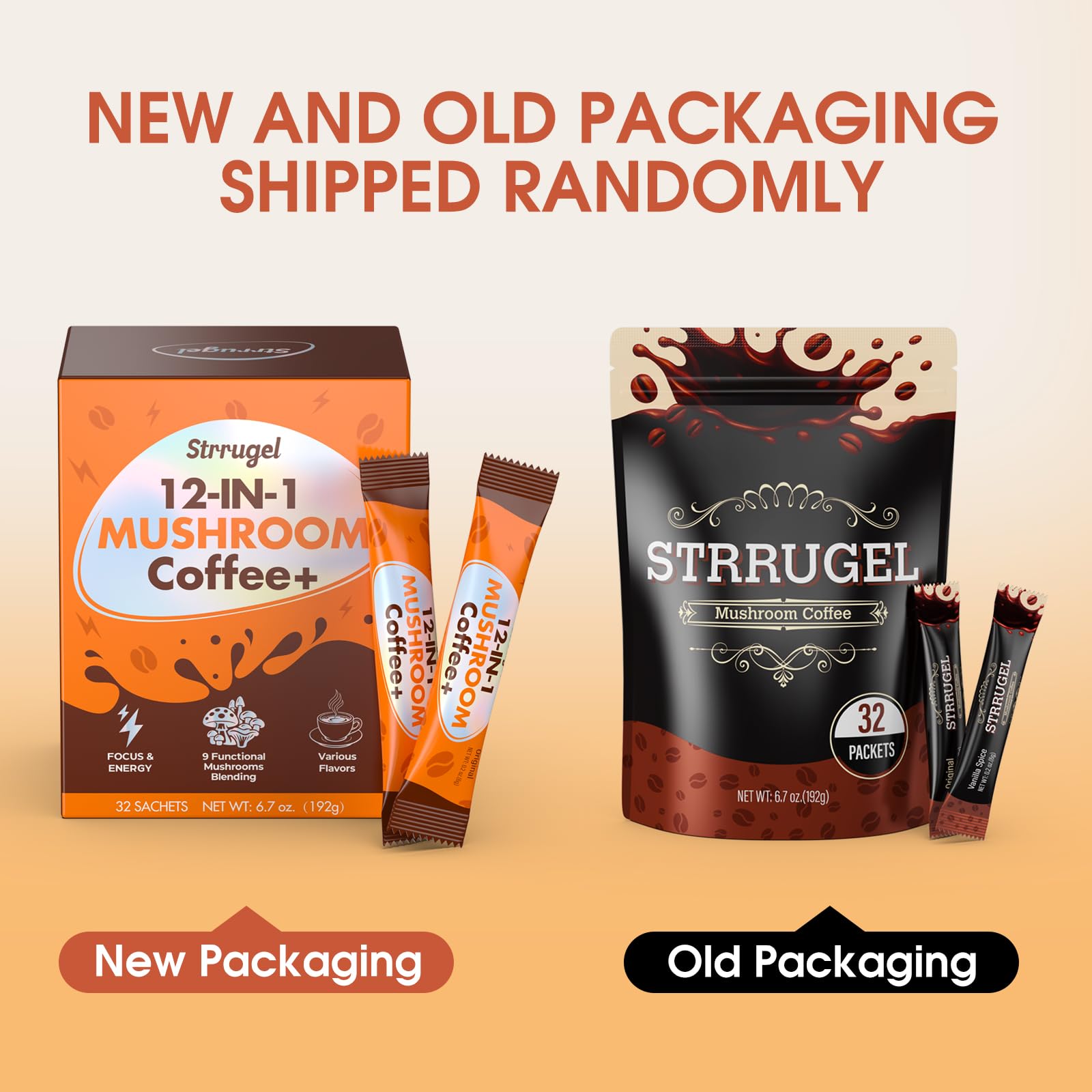 strrugel Mushroom Energy Supplement stick pack dissolved in water