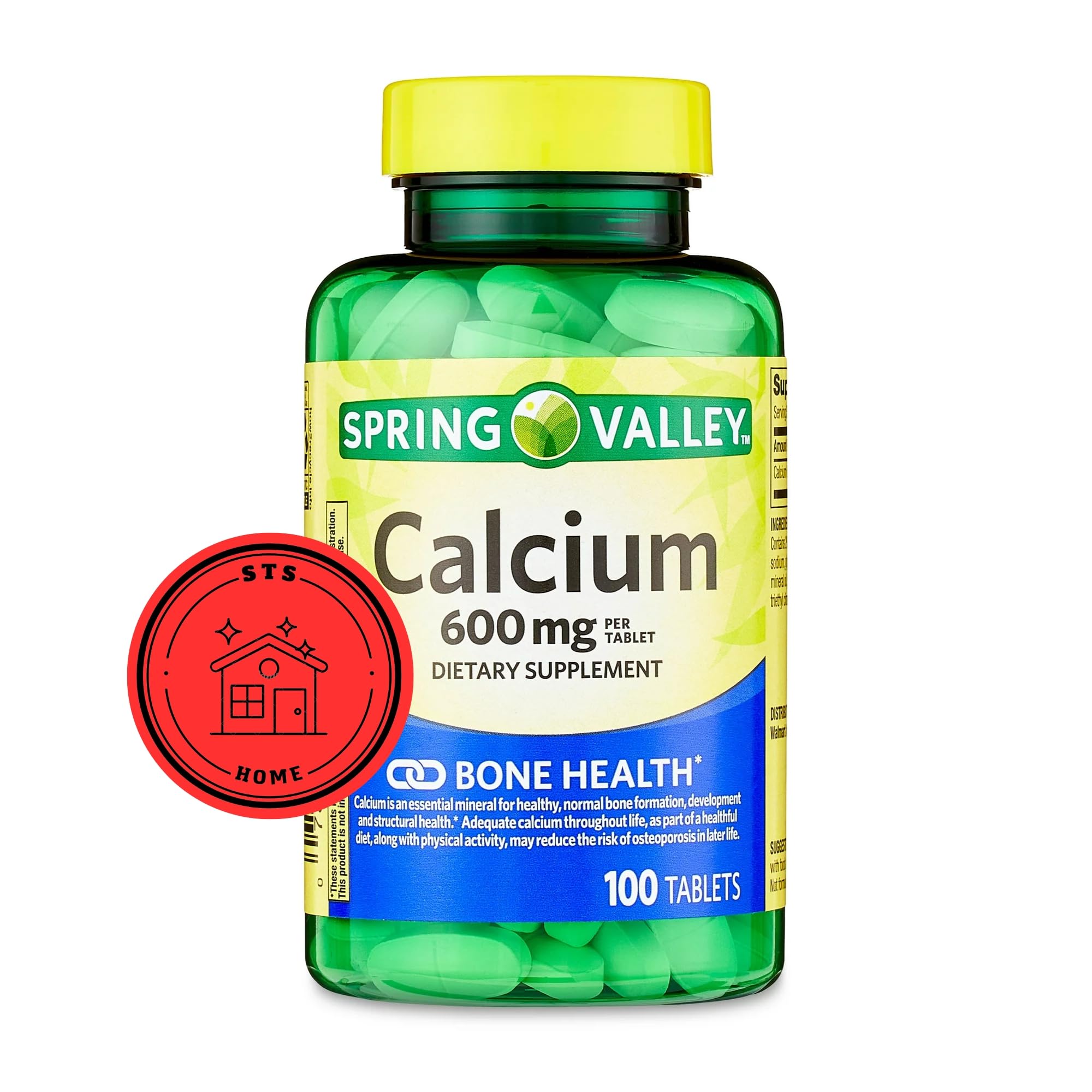 STS Home Calcium 600mg Tablets front view bottle