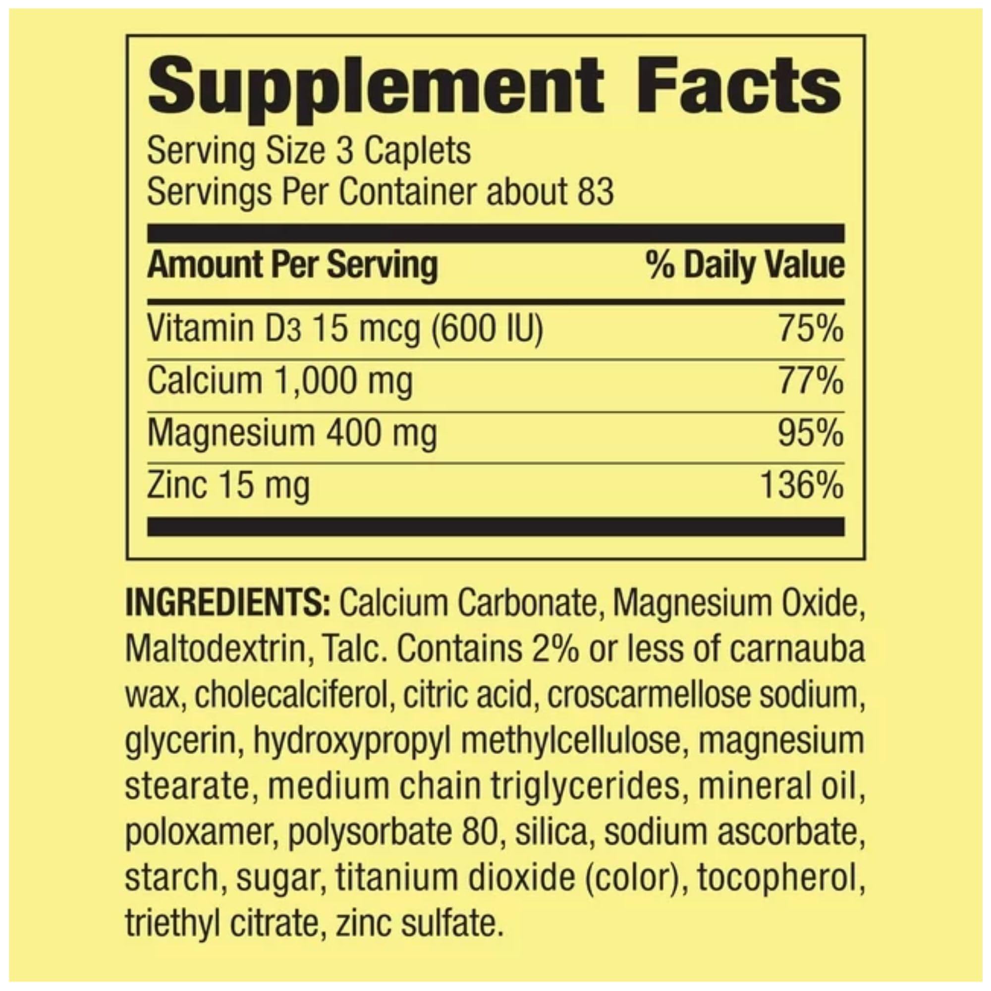 STS Home Calcium Magnesium Zinc with Vitamin D3 back view of packaging