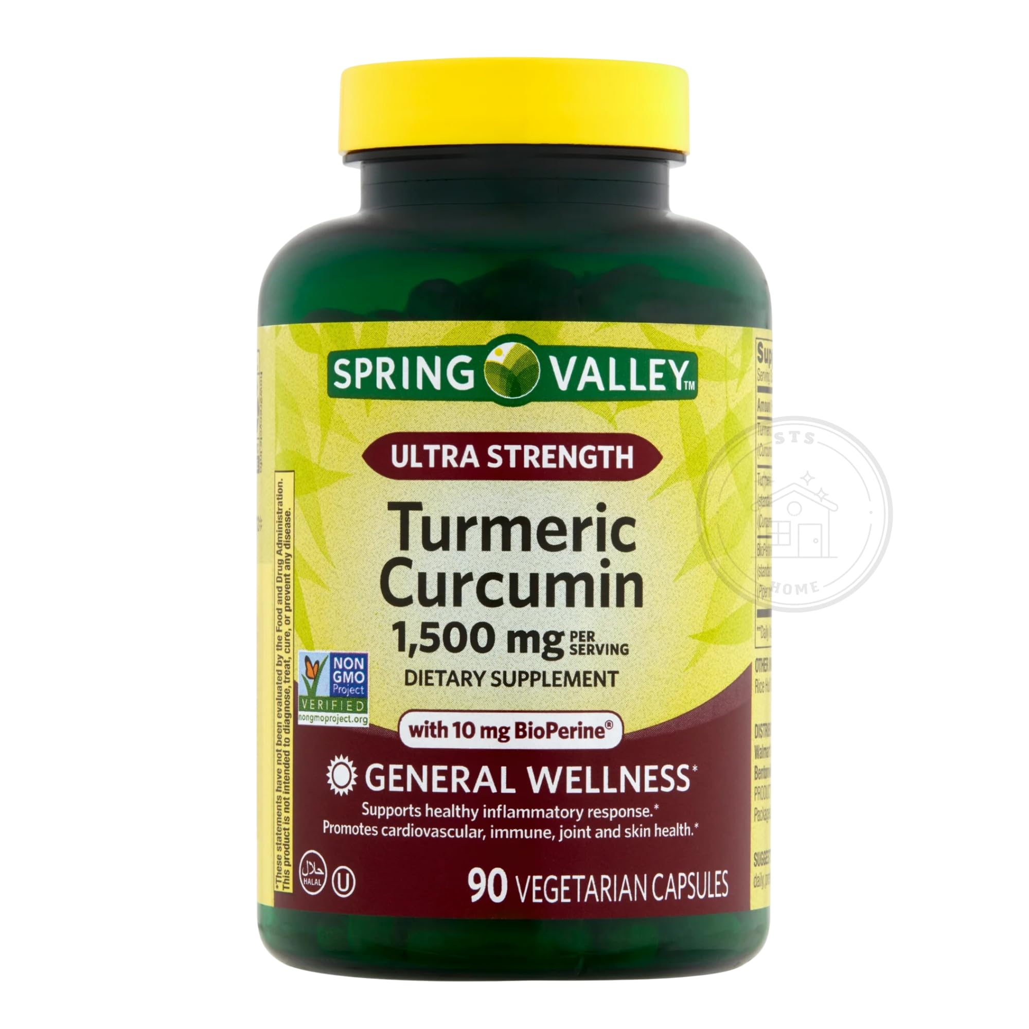 STS Home Turmeric Curcumin capsules on a wooden table