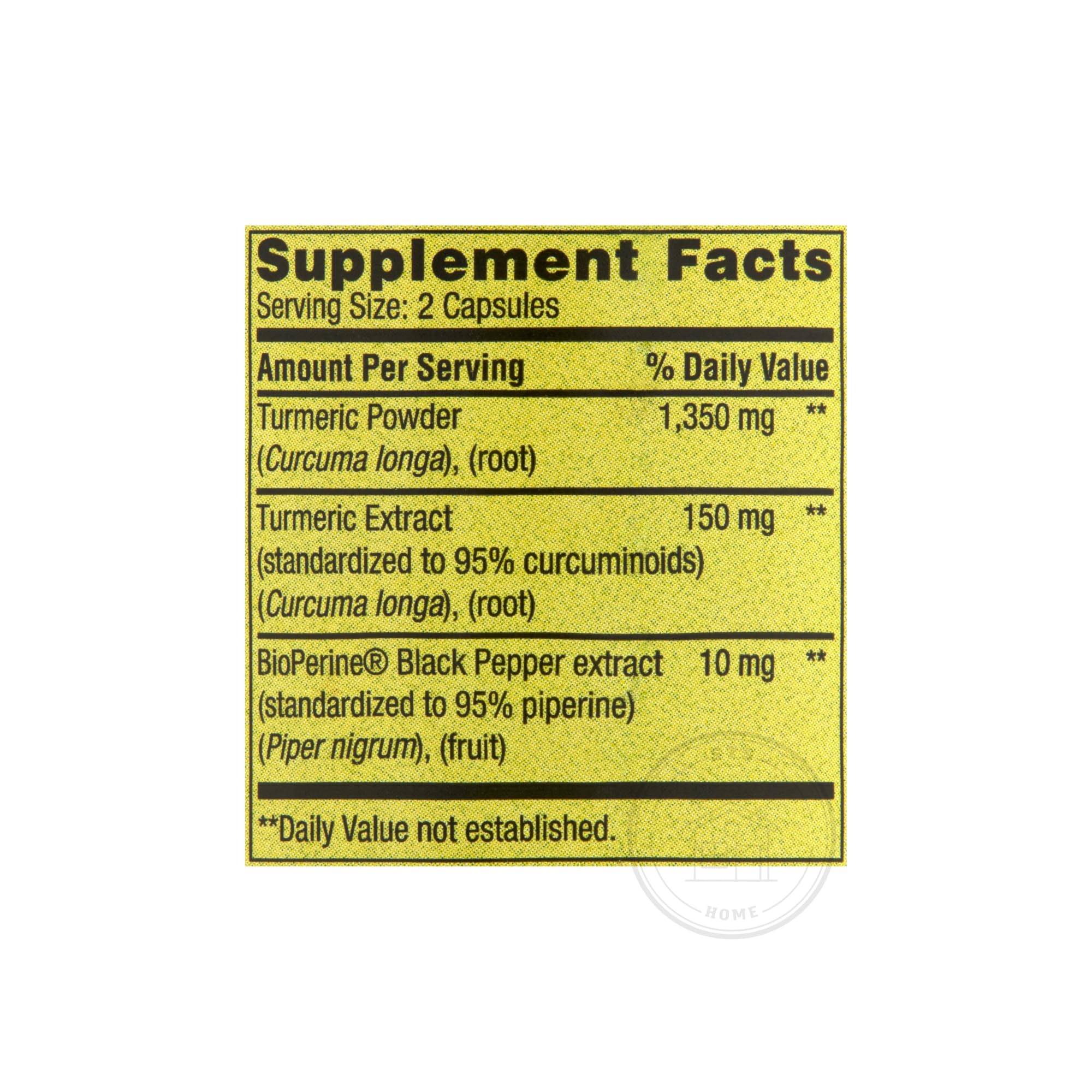STS Home Turmeric Curcumin Supplement label close-up