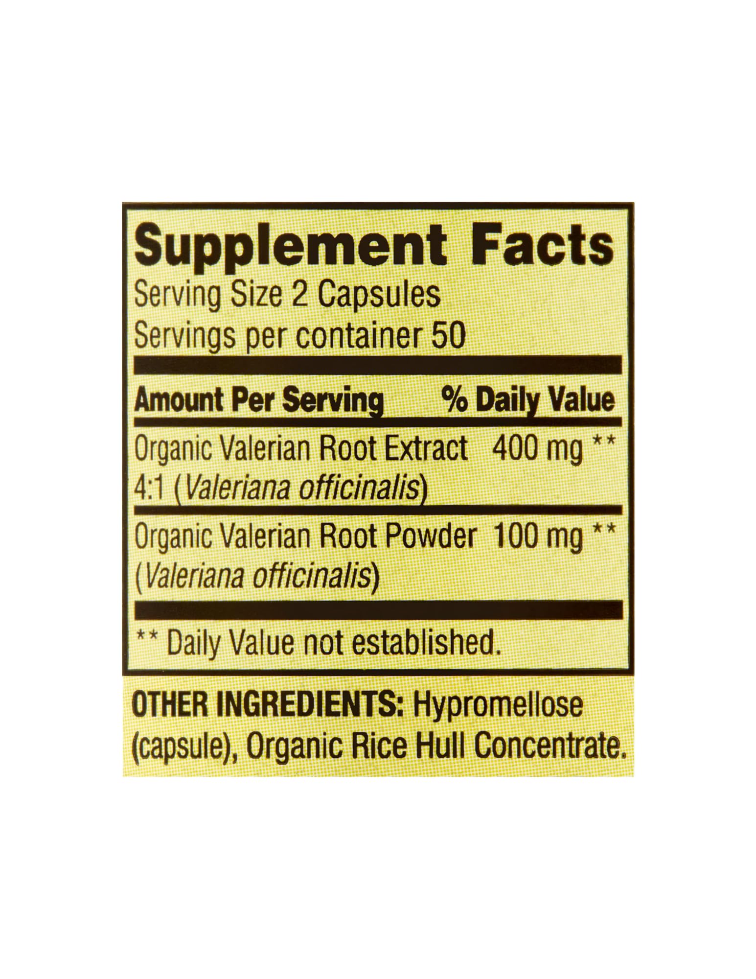 STS Home Valerian Root Capsules 500mg side view