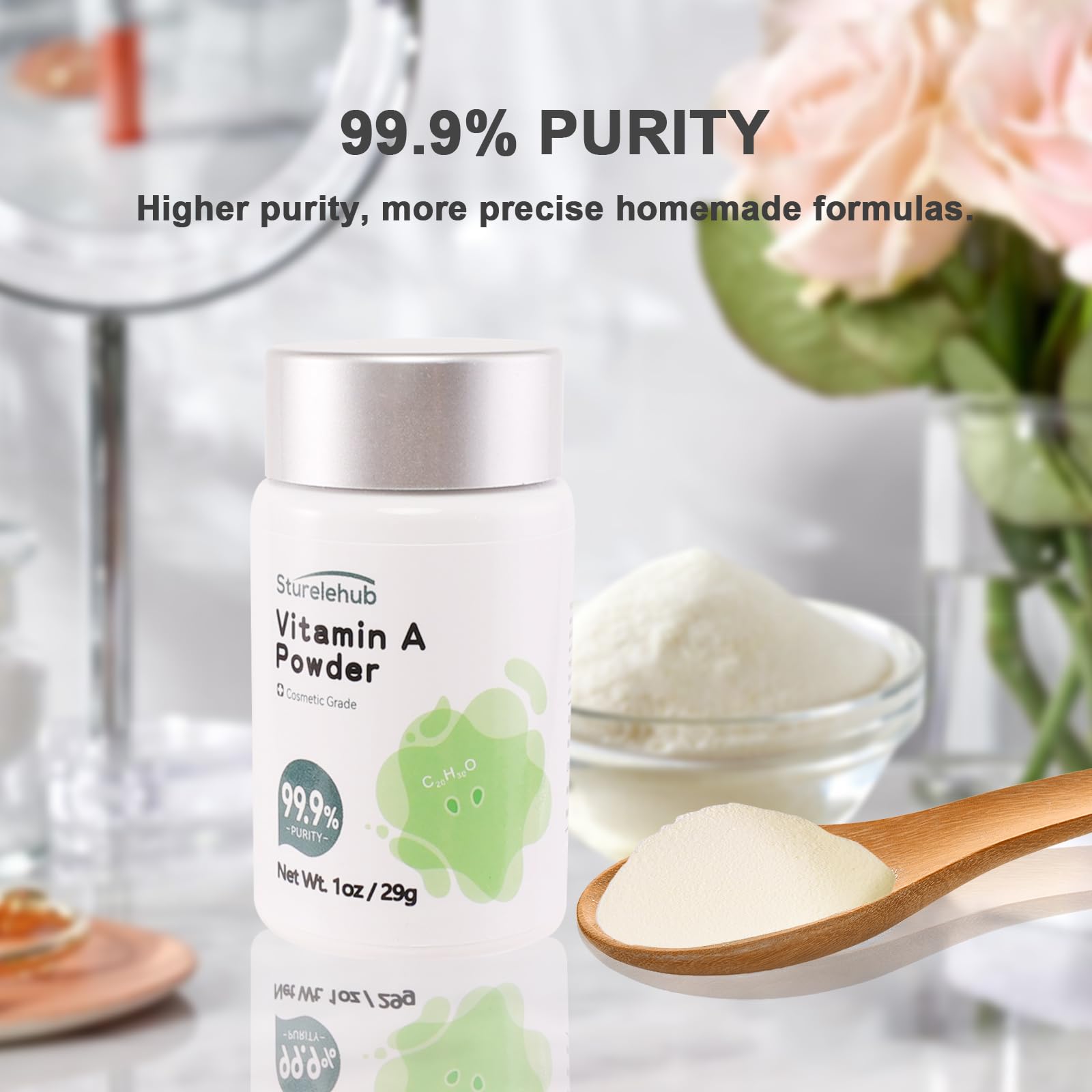 Sturelehub Vitamin A Powder 50g back view with ingredients