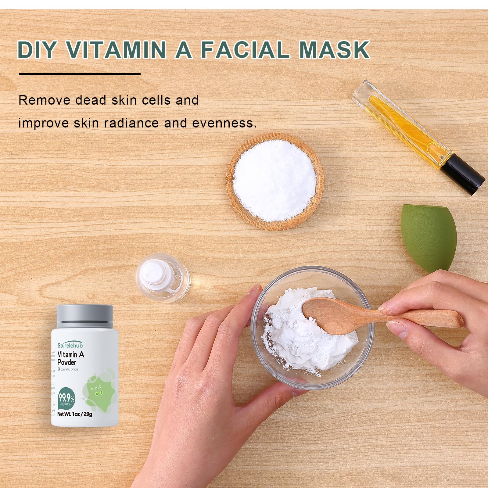 Sturelehub Vitamin A Powder 50g in a bowl for DIY skincare