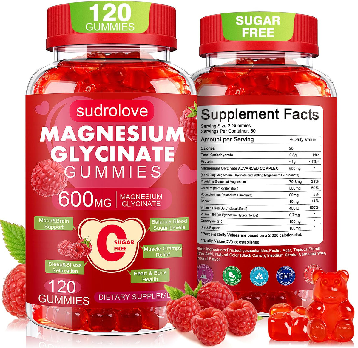 sudrolove Magnesium Glycinate Gummies 600mg front view