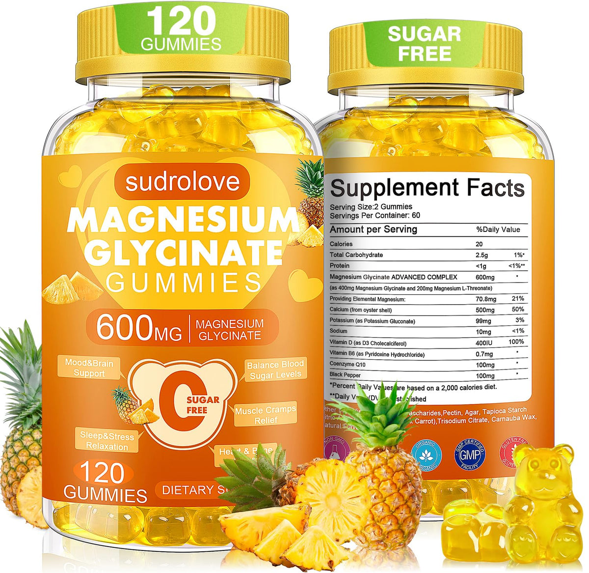 sudrolove Magnesium Glycinate Gummies 600mg front view