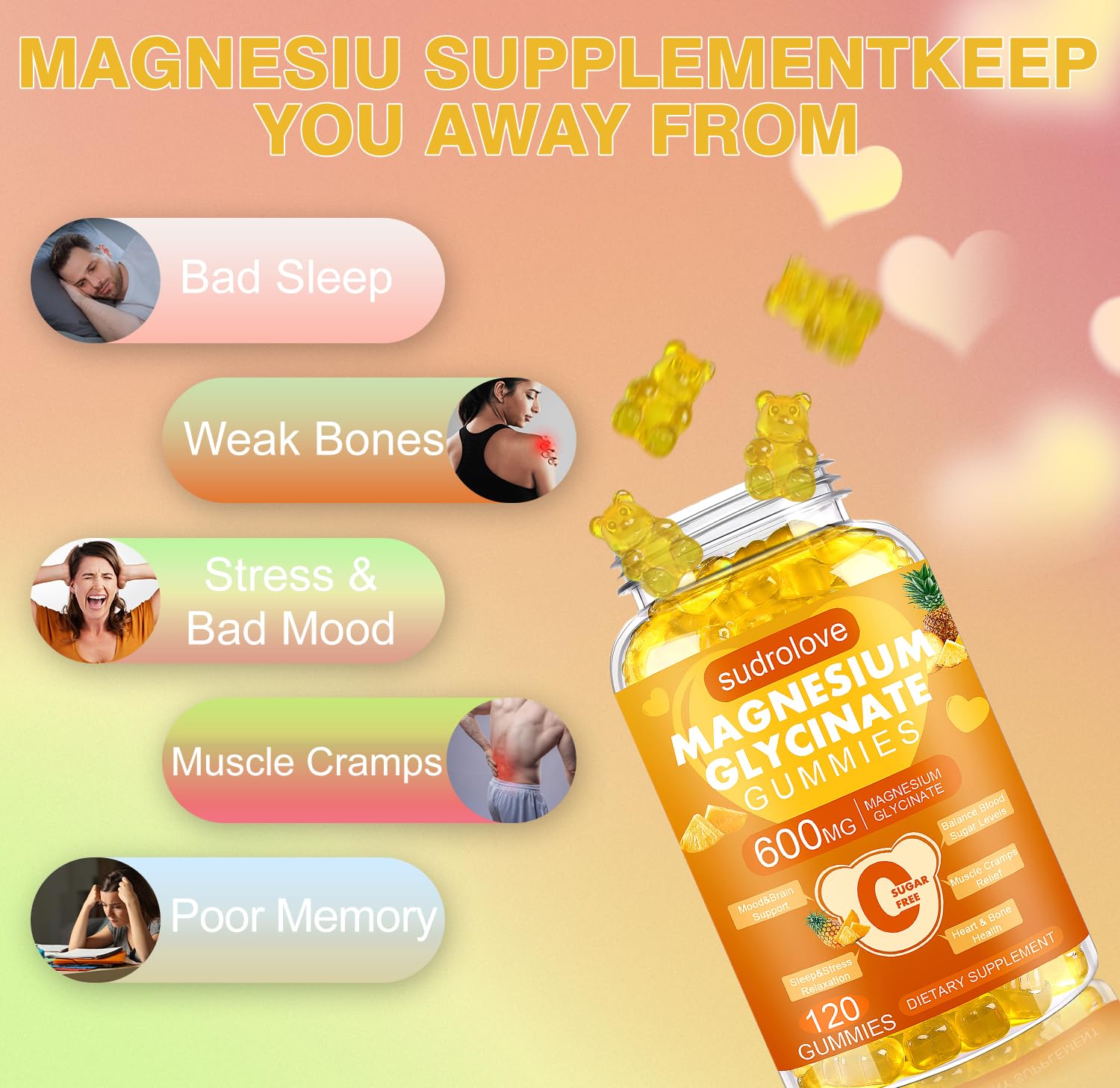 sudrolove Magnesium Glycinate Gummies 600mg serving suggestion