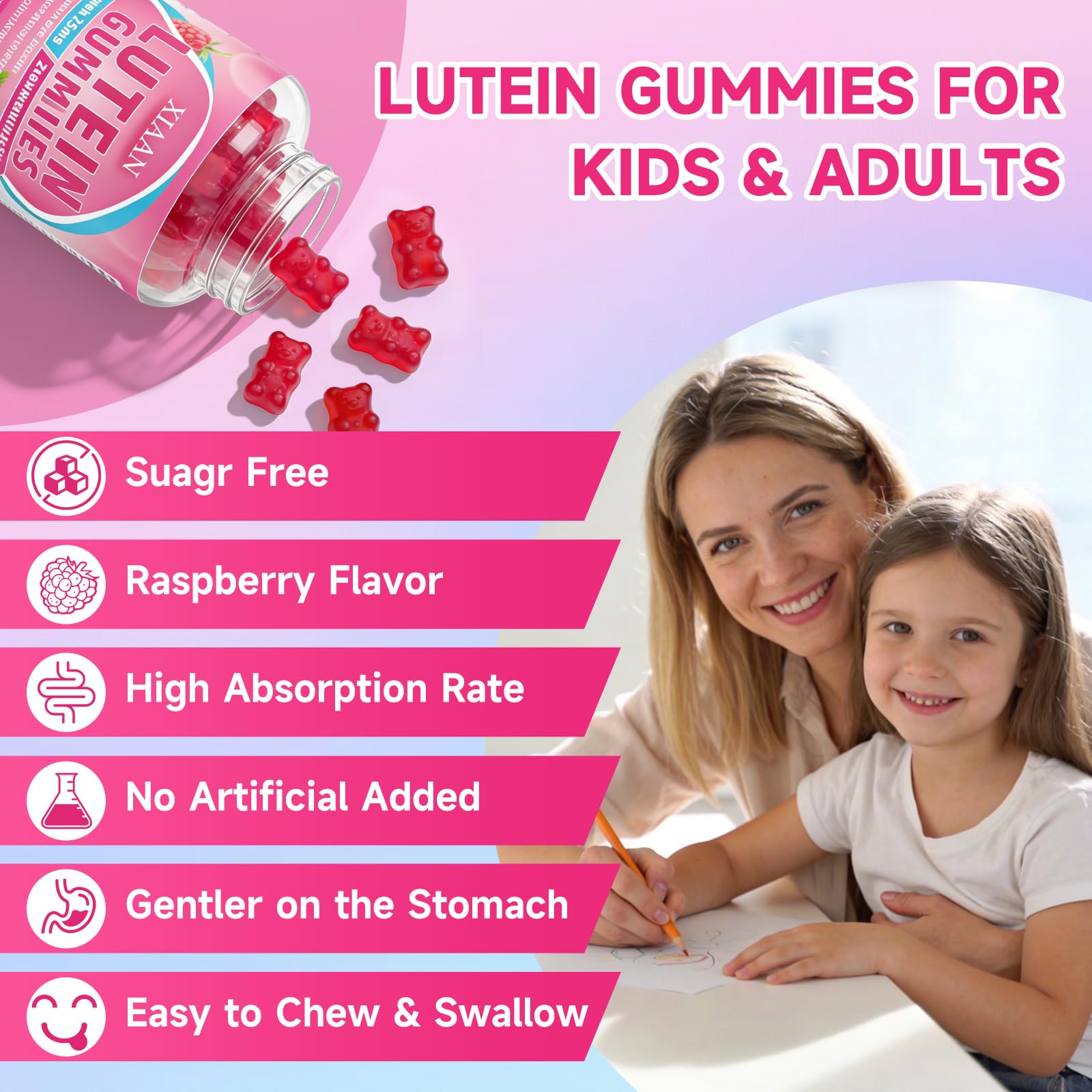 Sugar-free raspberry gummies for eye health