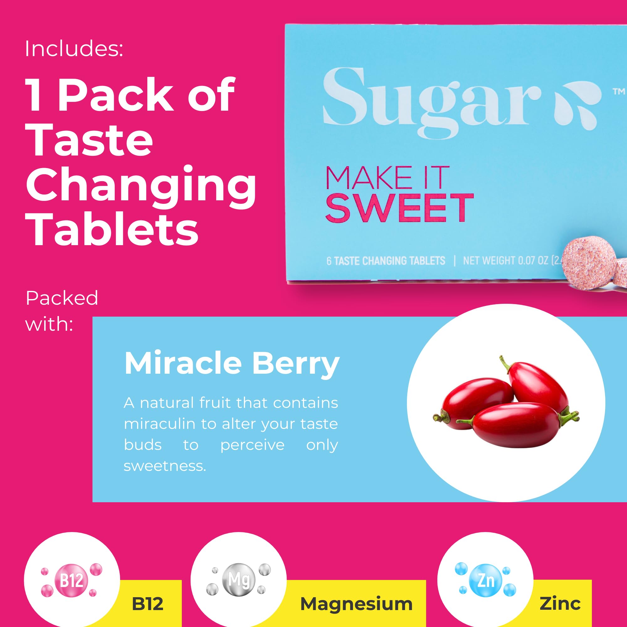SUGAR SPLASH Miracle Berry tablets in portable package