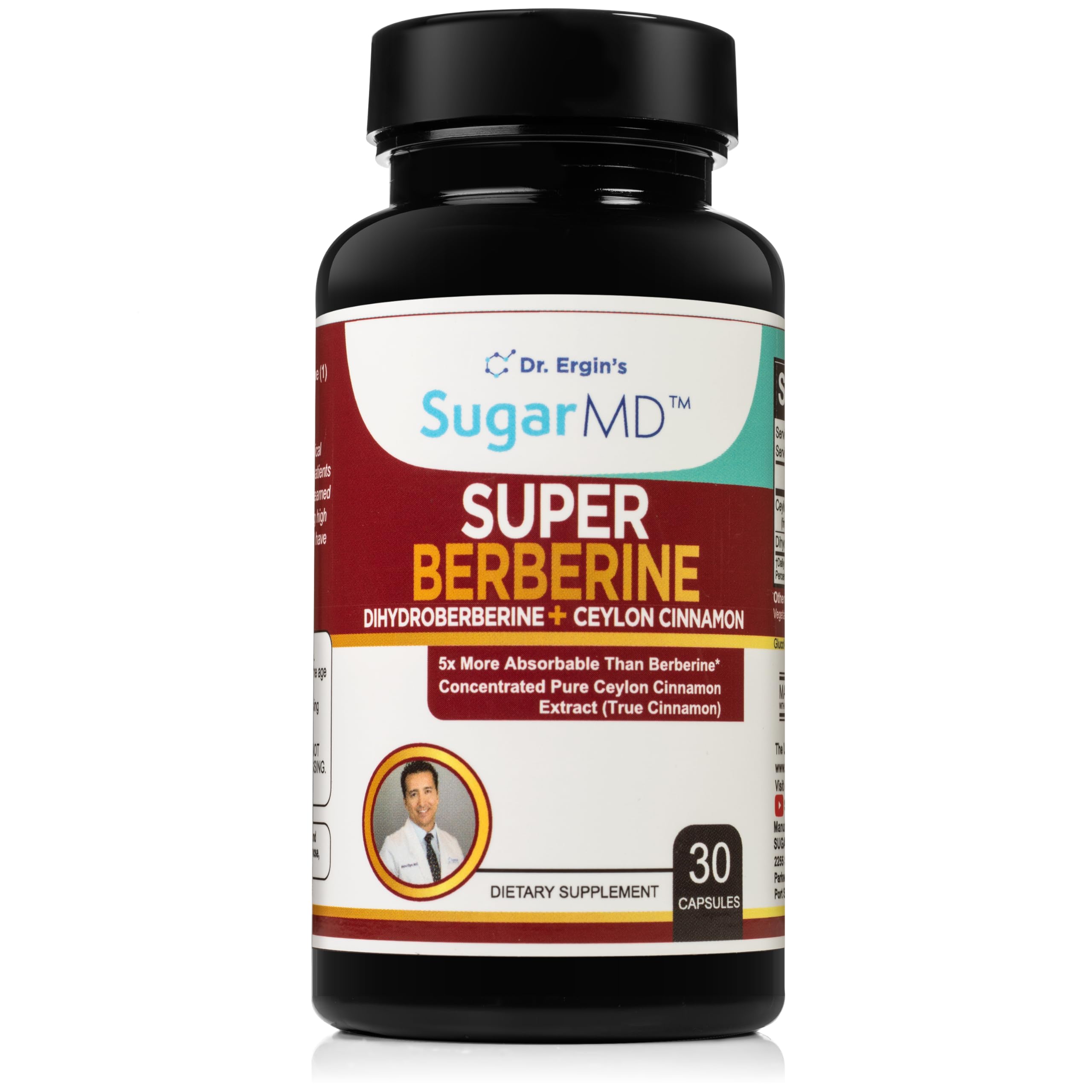 SugarMD Super Berberine with Ceylon Cinnamon 30 capsules front view