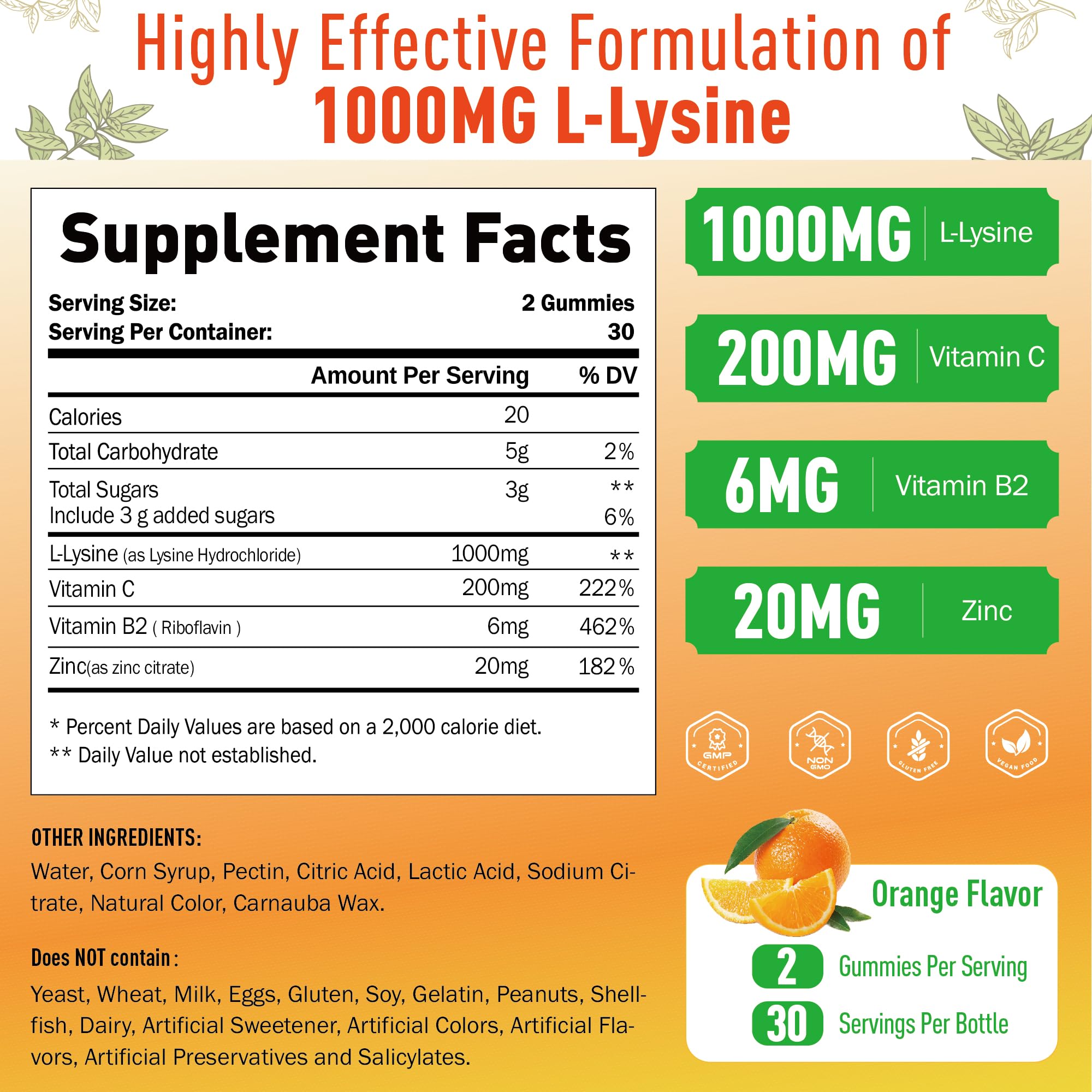 SUGAWITA L-Lysine Gummies nutritional information