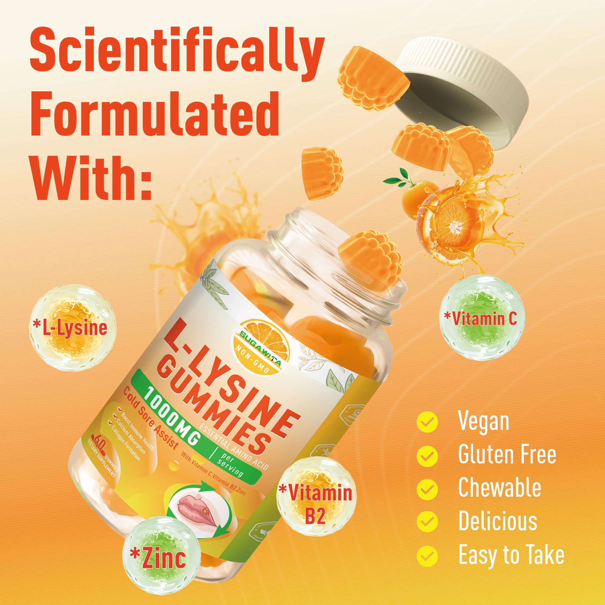 SUGAWITA L-Lysine Gummies side view of bottle