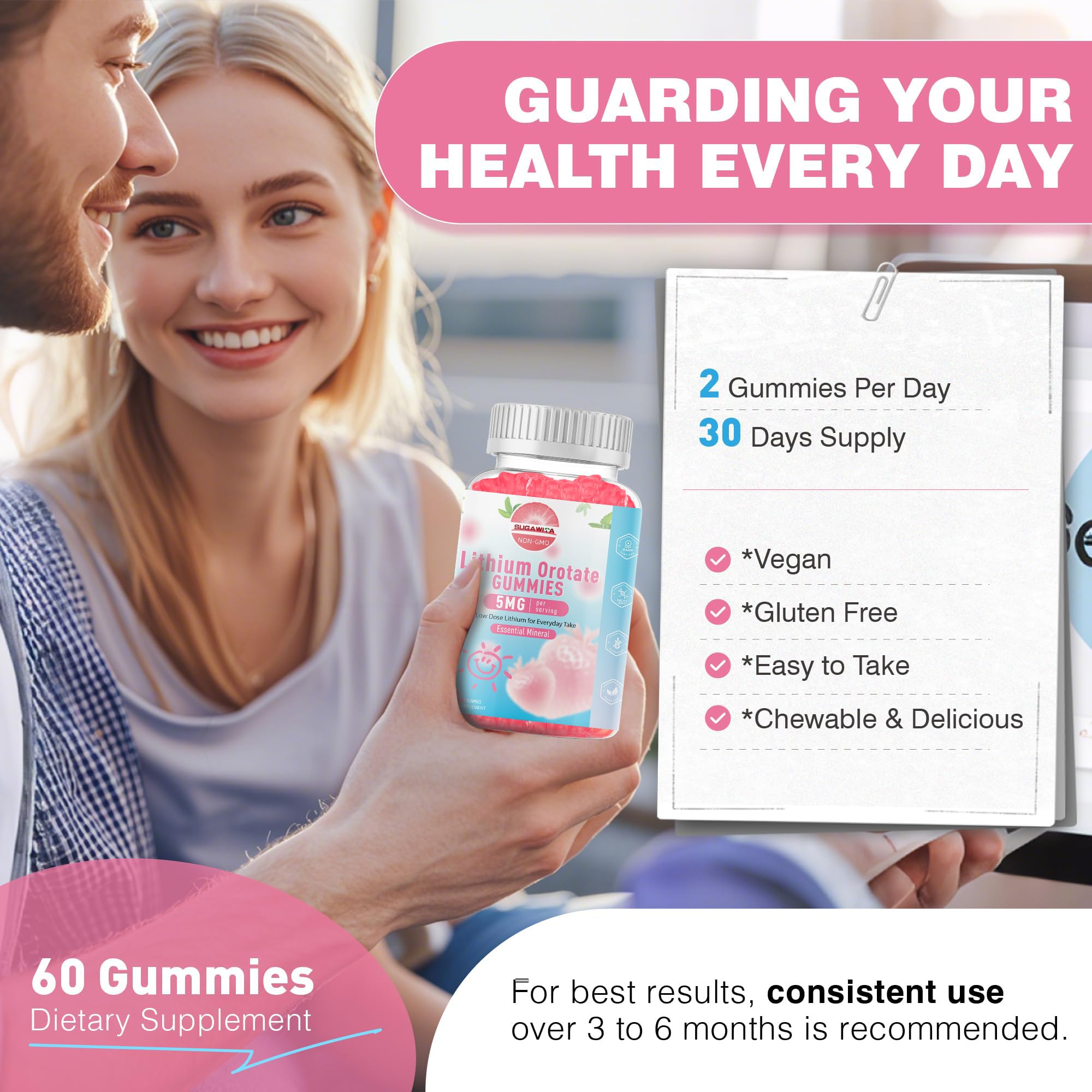 SUGAWITA Lithium Orotate Gummies back view with ingredient list